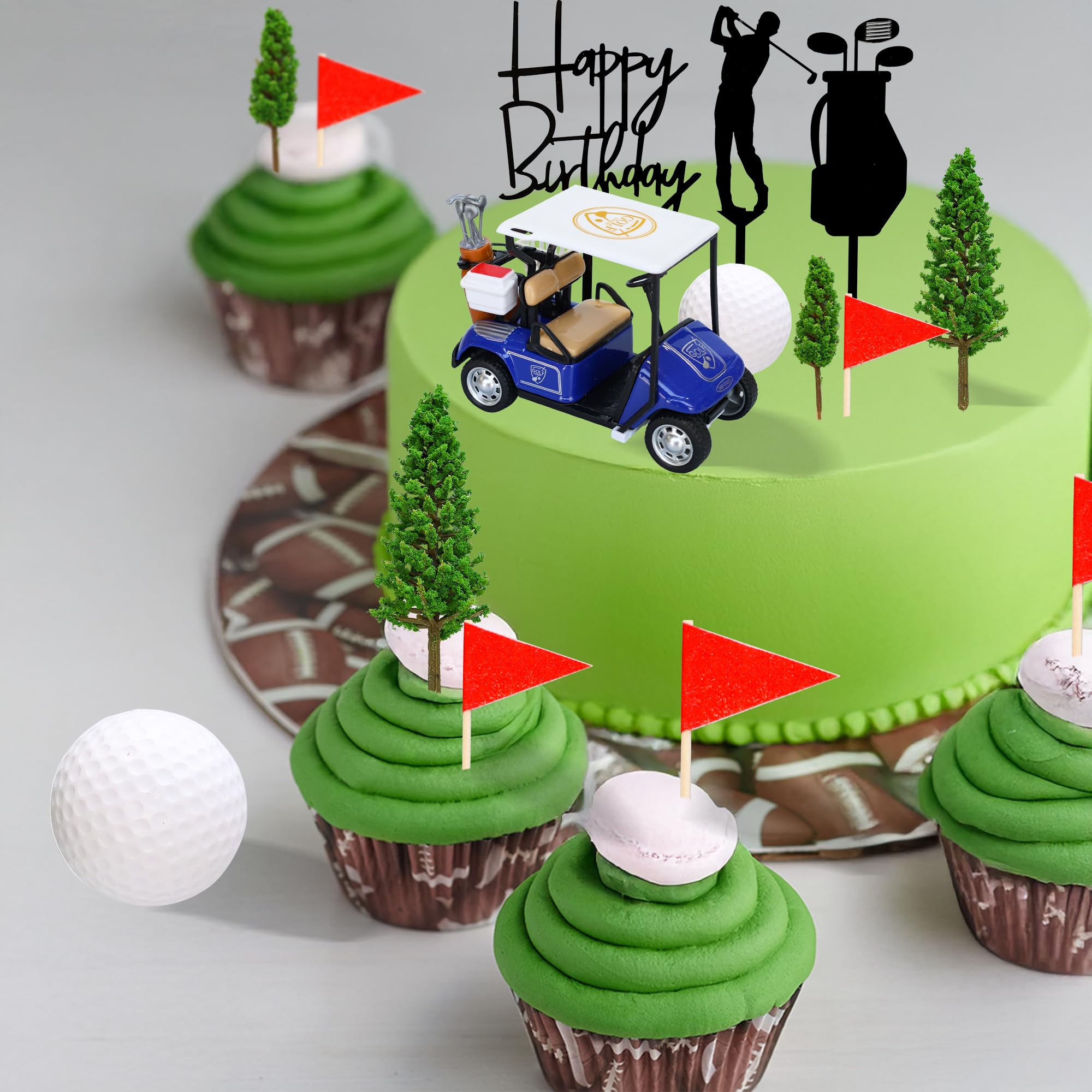 Gyufise 22Pcs Golf Cake Decorations Golf Cart Cake Toppers Heading for The Green Cake Topper for Golfers with Cart Flag Golf Ball for Golf Theme Party Supplies Blue - Image 4