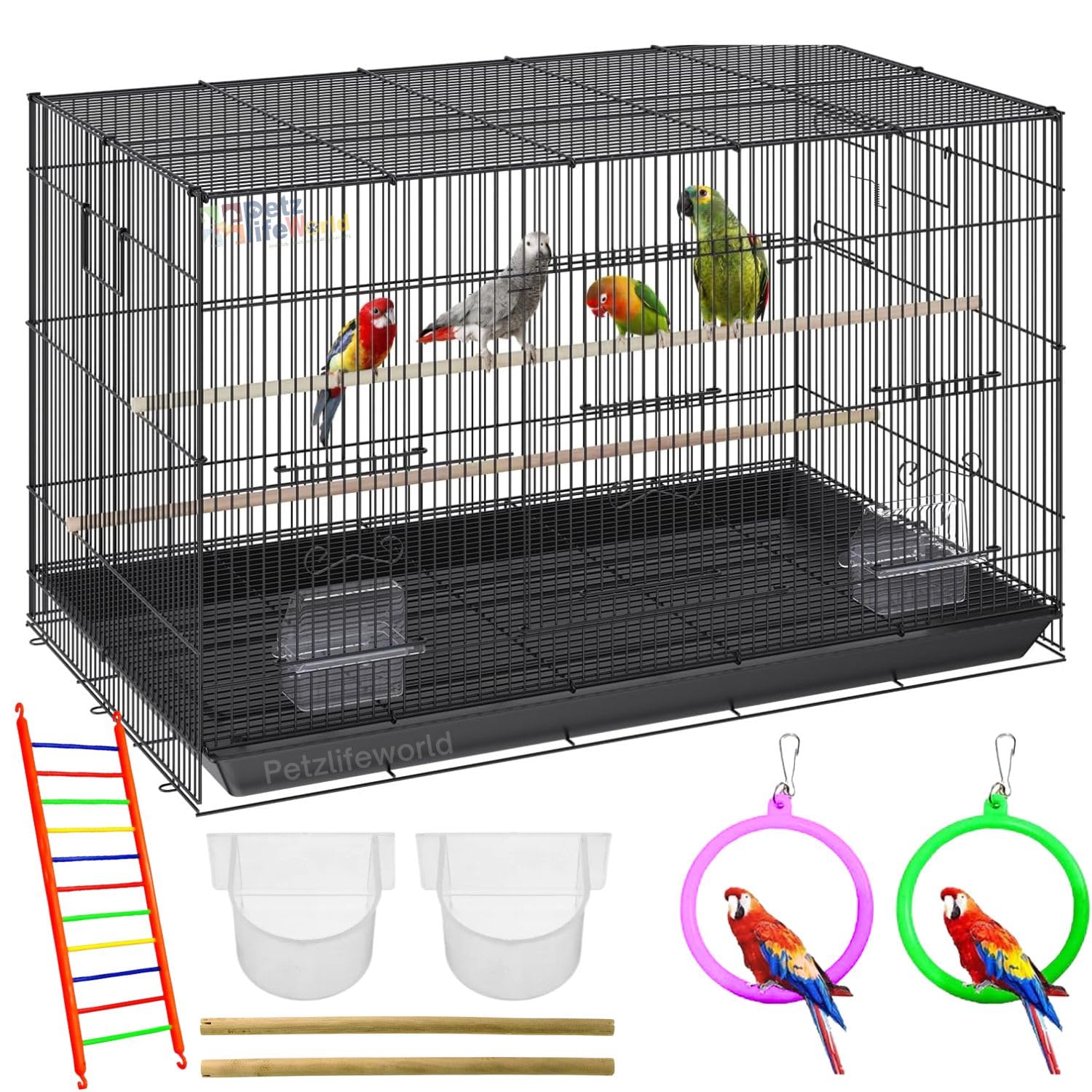 VAYINATO 2 Feet Black Powder Coated Birds Cage with 2 Wooden Perches, 2 Feeding Cup & 2 Bird Rings Suitable for All Small Birds and Love Birds (B09D9RYVYG) Amazon Price History, Amazon Price Tracker
