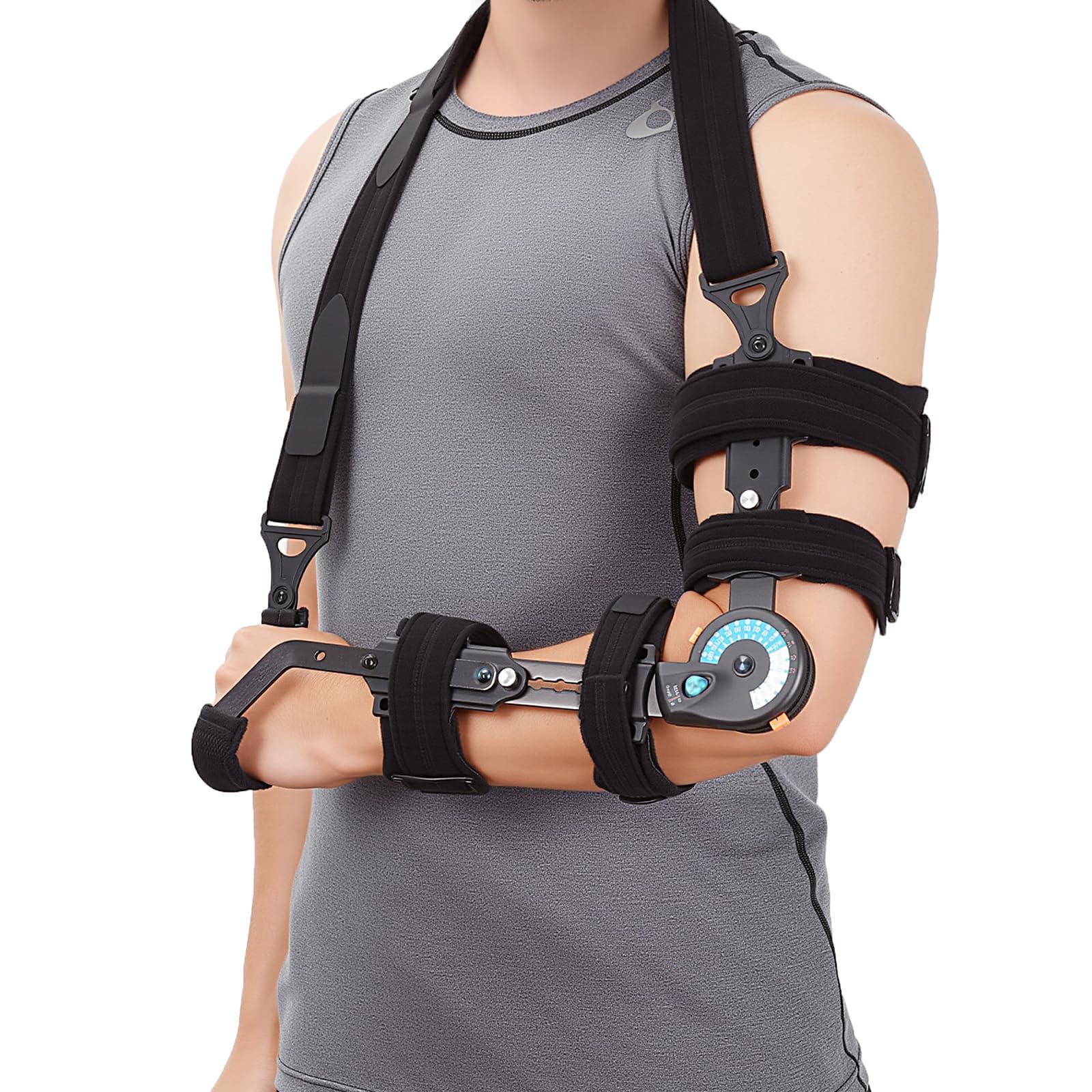 JorWystia Hinged ROM Elbow Brace, Adjustable Post Op Stabilizer Splint with Hand Grip, Arm Support (Left)