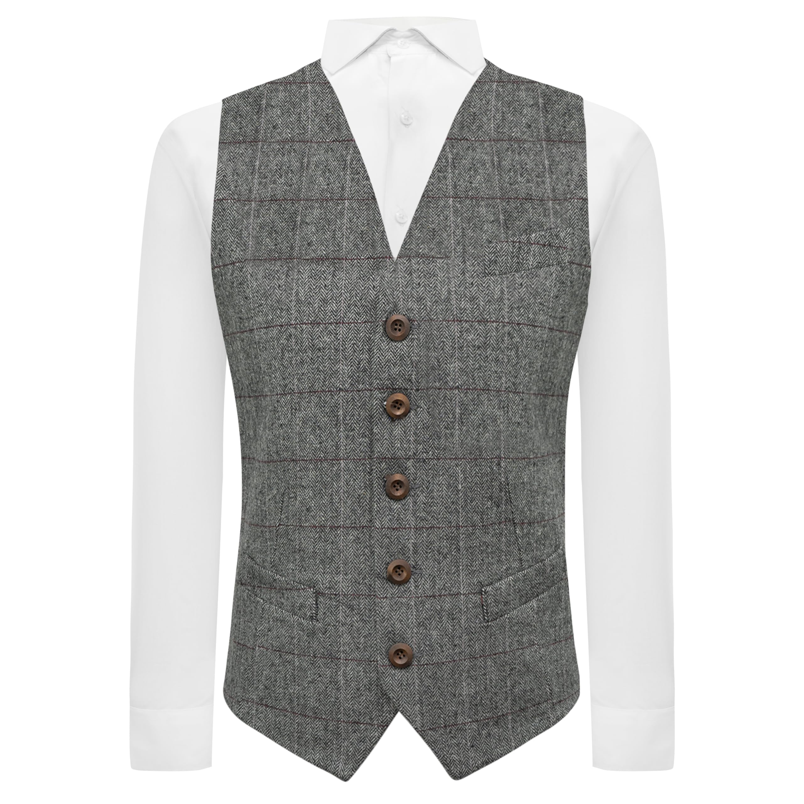 King & Priory Luxury Herringbone Pewter Grey Waistcoat - Medium | 40in Chest