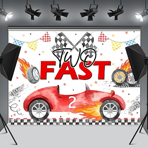 Miniatura 2 de LIGHTINHOME Telón de fondo de dos cumpleaños rápidos de 7 pulgadas de ancho x 5 pies de alto, para niños y niños, 2 cumpleaños, caricatura, rojo,