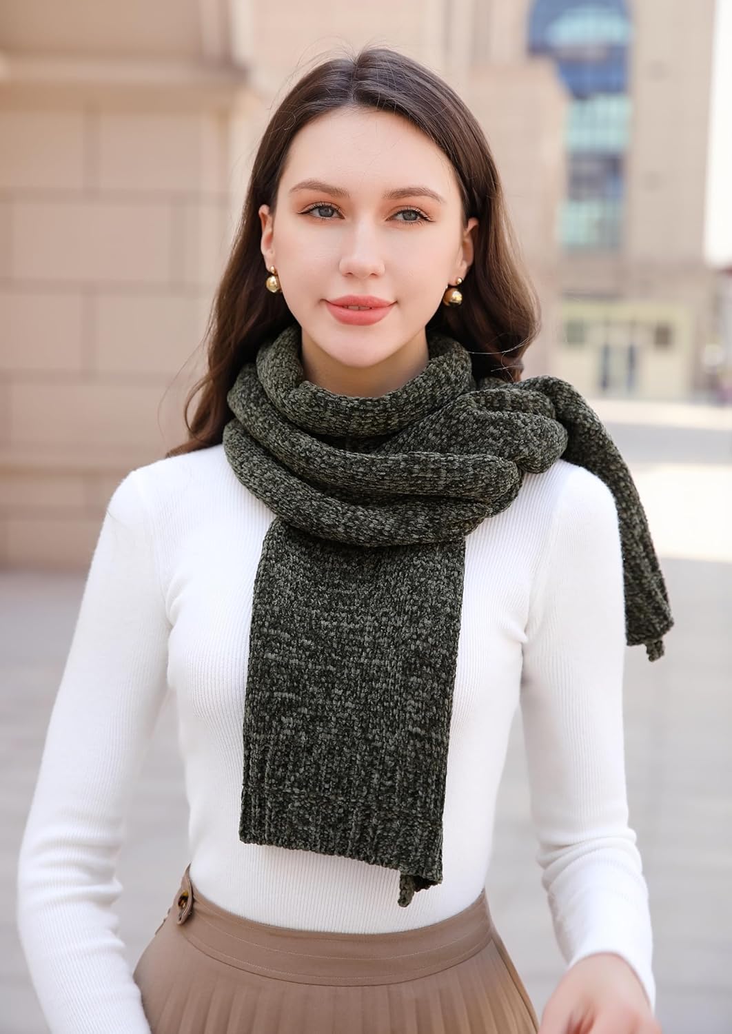 Wander Agio Womens Chenille Scarf Soft Winter Warm Long Shawl Wrap For Men Winter Classic Solid Color Wool Blend Scarves - Image 5