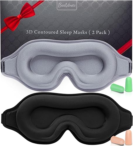 Miniatura 1 de Máscara de dormir para hombres y mujeres, paquete de 2 mascarillas de ojos contorneadas 3D para dormir con correa ajustable, máscara de dormir
