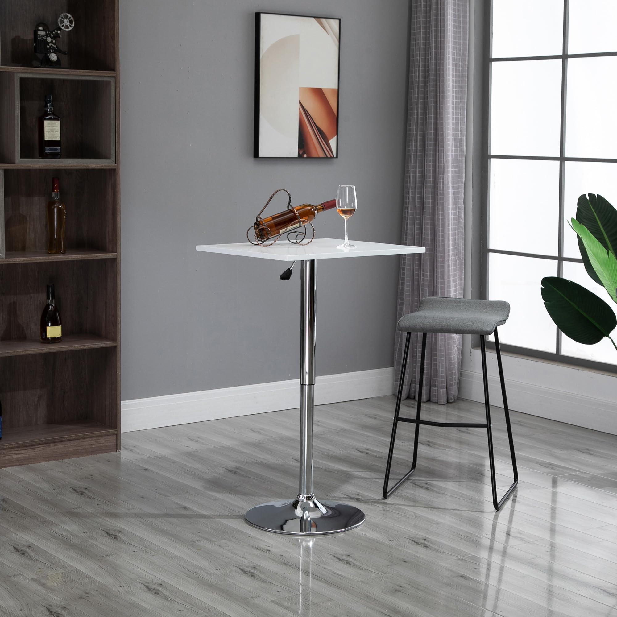 HOMCOM Bartisch Höhenverstellbar Stehtisch mit Drehbar Tischplatte, rutschfest Küchentisch für Wohnzimmer, Esszimmer, Weiß, 60 x 60 x 69-91 cm