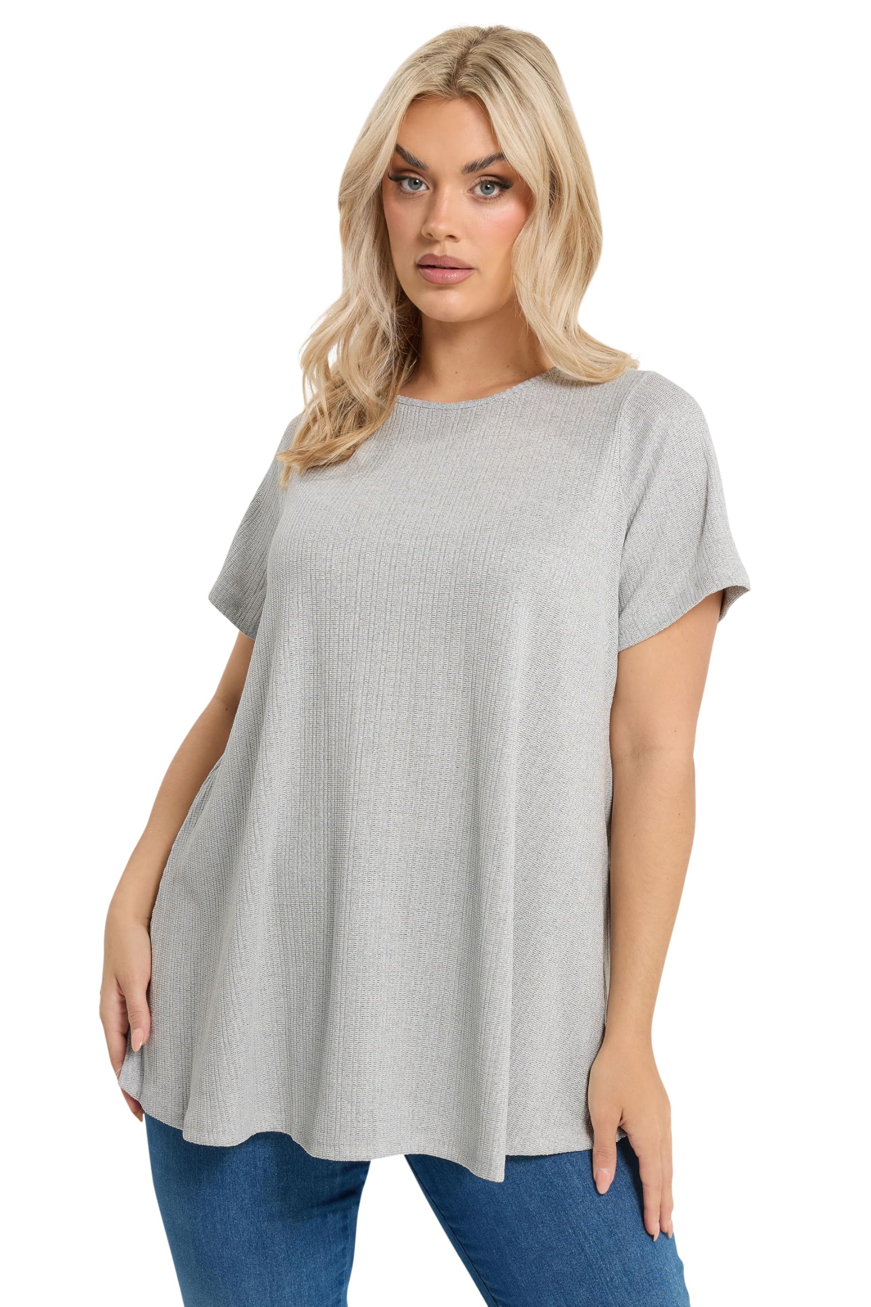 Yours Women's Soft Touch Ribbed Top in Grey | Size: 18
