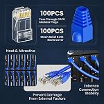CableGeeker 100-Pack RJ45 Connecteur avec 100-Pack Bottes de secours de la souche, plaquées or Cat6 RJ45 Passer à travers les connecteurs Cat 6 Ends Compatible avec Cat5/Cat5e, Plug modulaire réseau pour UTP Câble Ethernet
