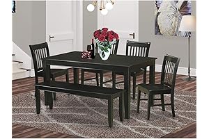 East West Furniture Duno6 Black 6-Piece Kitchen Dining Set with Rectangle Top...