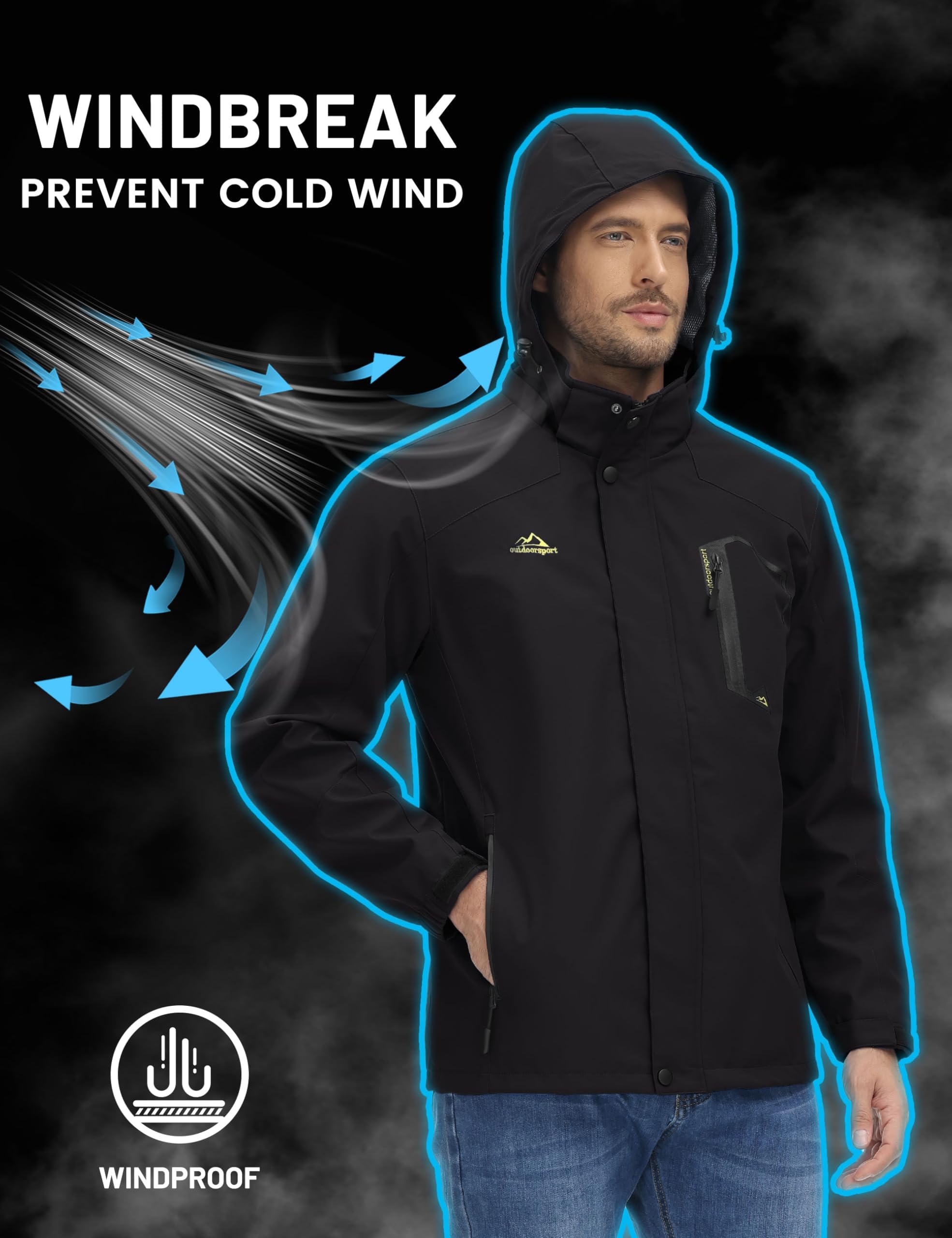 TACVASEN Chaqueta Impermeable con Capucha para Hombre Abrigo para Caminar a Prueba de Viento Ligero Senderismo Ciclismo al Aire Libre