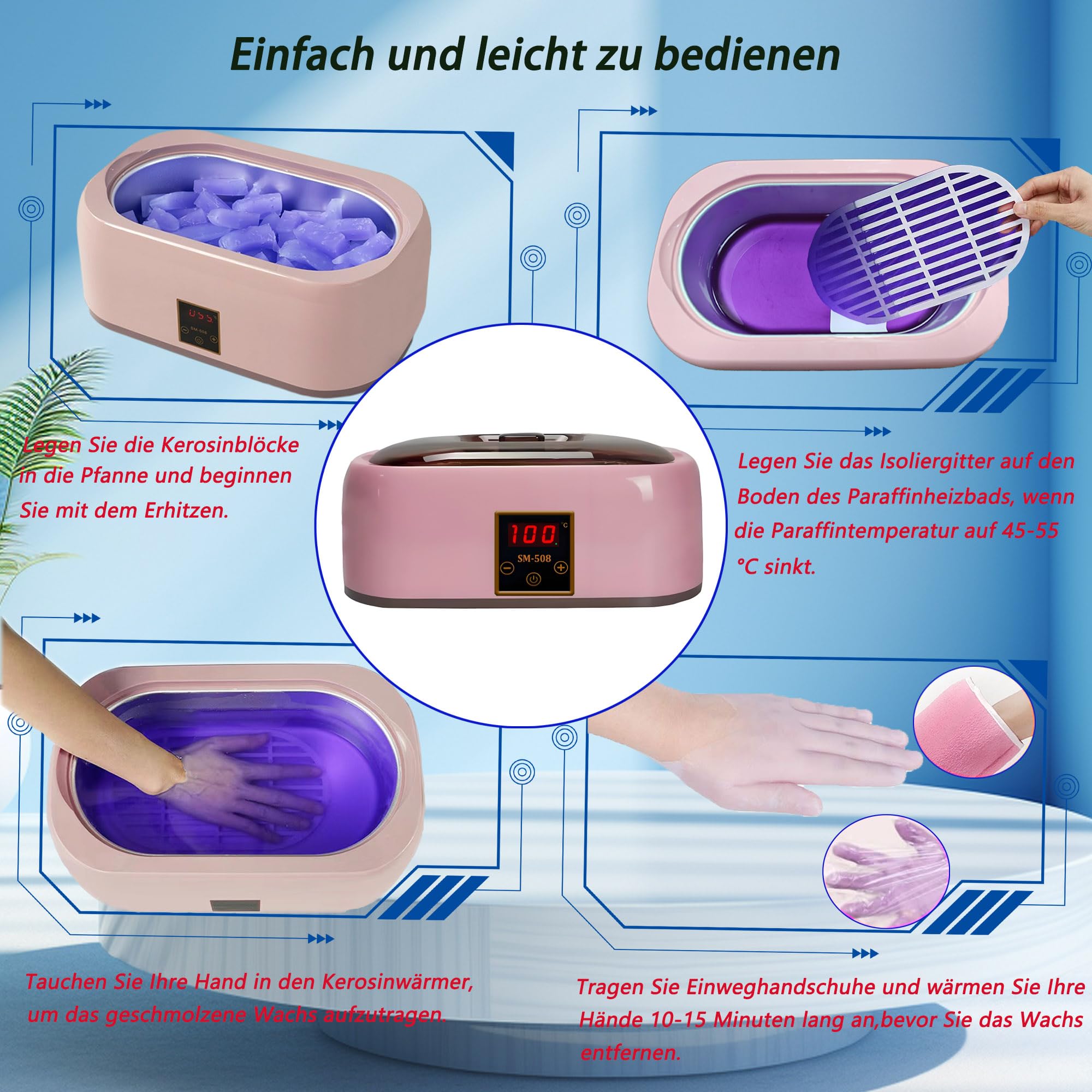 Máquina de cera de parafina hidratante para manos y pies, kit de baño de cera de 4000 ml para un tratamiento de fusión rápida, relajante y rejuvenecedor