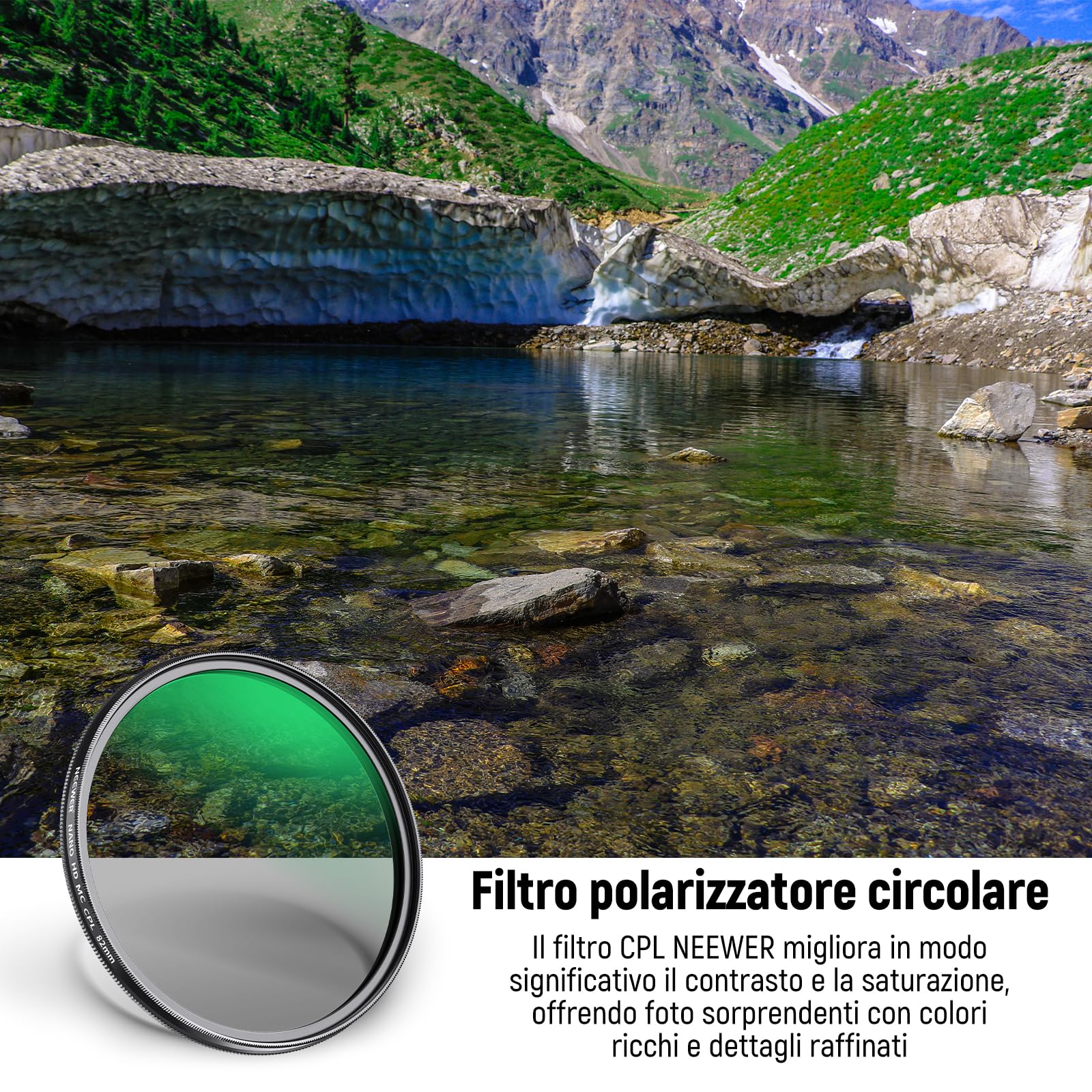 NEEWER Filtro Polarizzatore 82mm, Filtro Polarizzatore Circolare MC CPL con Rivestimento Nano Resistente a 24 Strati e Vetro Ottico HD/Ultrasottile,Riduce Riflesso/Aumenta Contrasto/Ridurre bagliore