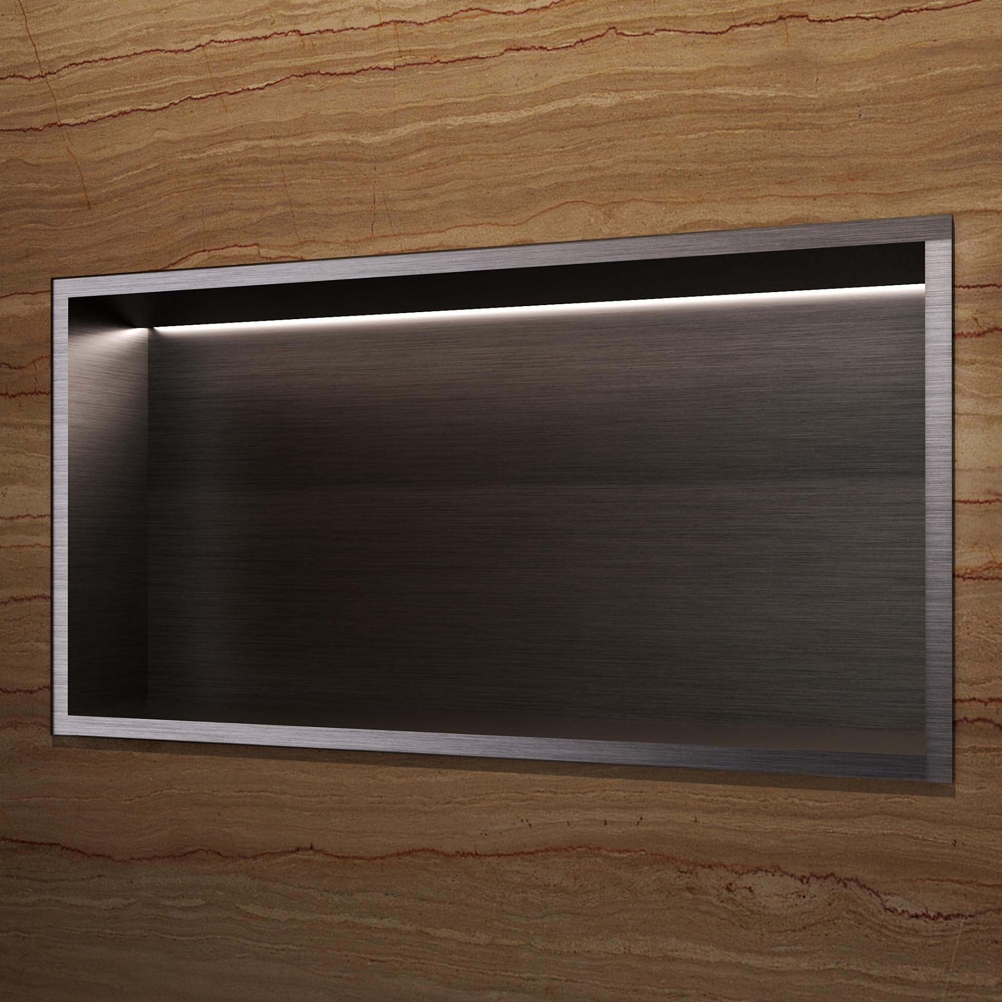 NOLUXA IMEX - Wbudowana nisza prysznicowa ze światłem LED 63 x 33 cm czarny | Prostokątny prysznic ze stali nierdzewnej S.304 | Kernat do łazienki wpuszczane na ścianę o głębokości 10 cm | Oceanic