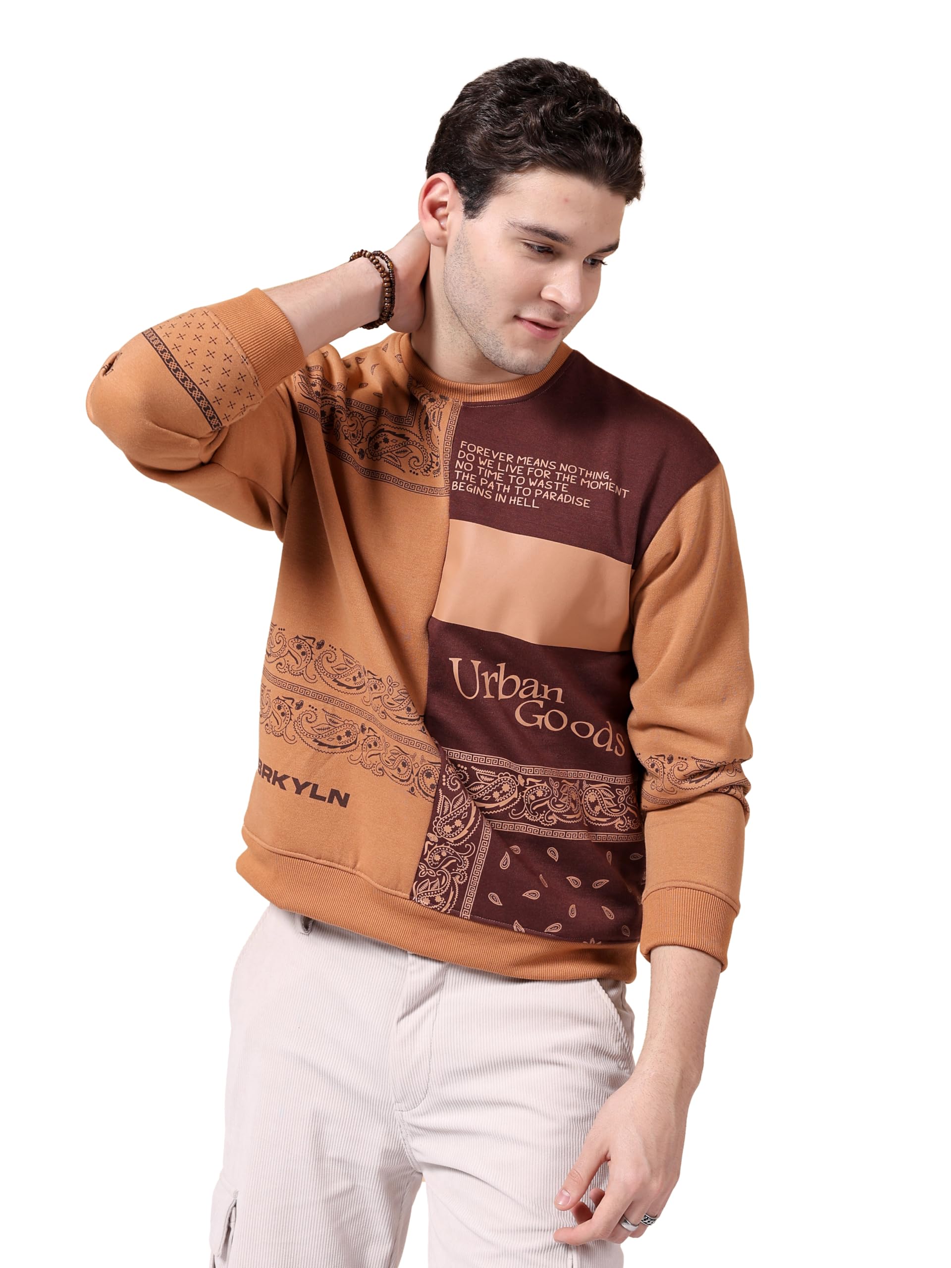 the indian garage co Men Cotton Relaxed Fit Paisley Crew Neck Overhead Sweatshirt-picture-16