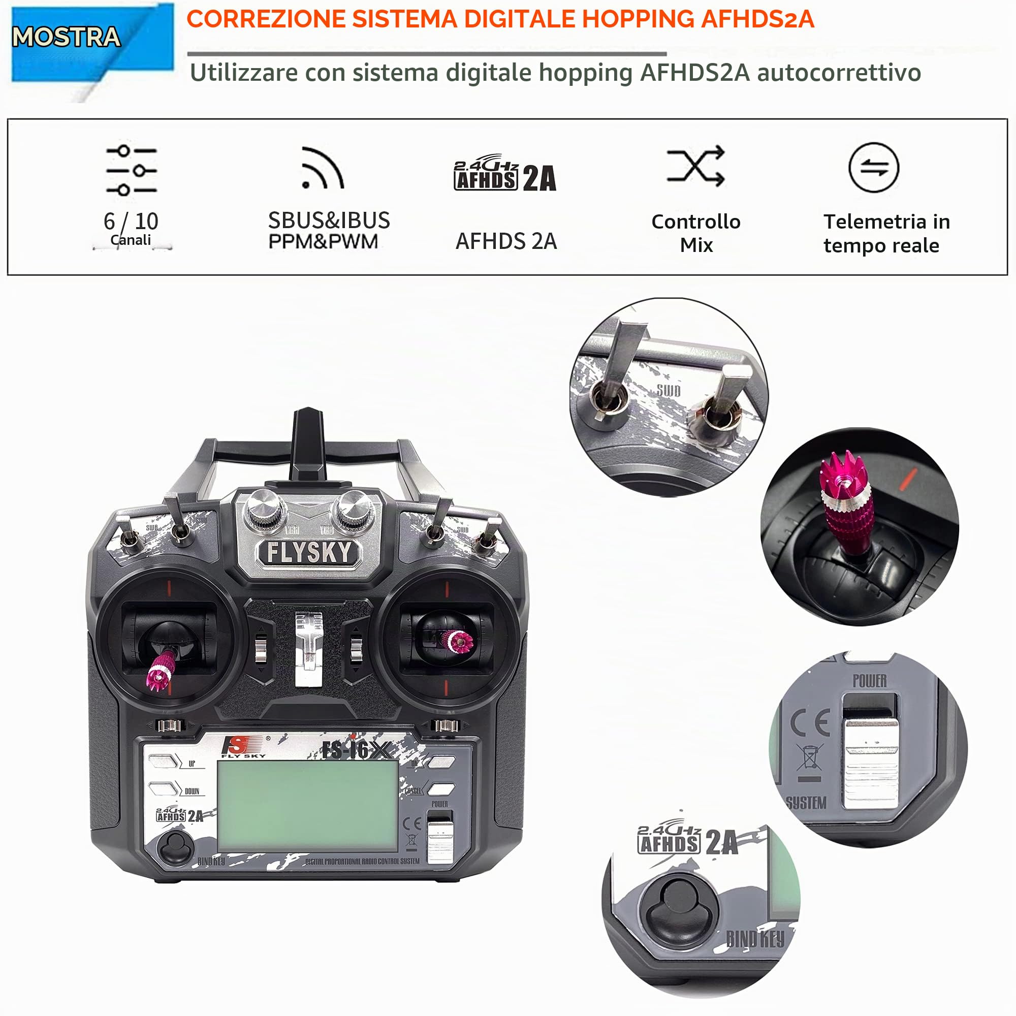 FLYSKY Trasmettitore FS-i6X 6-10CH (Def.6) e ricevitore FS-iA6B per modelli RC | 6-10 canali (default 6) 2.4GHz AFHDS2A Radio System per RC ala fissa Quadcopter auto & barca (Mode_2)
