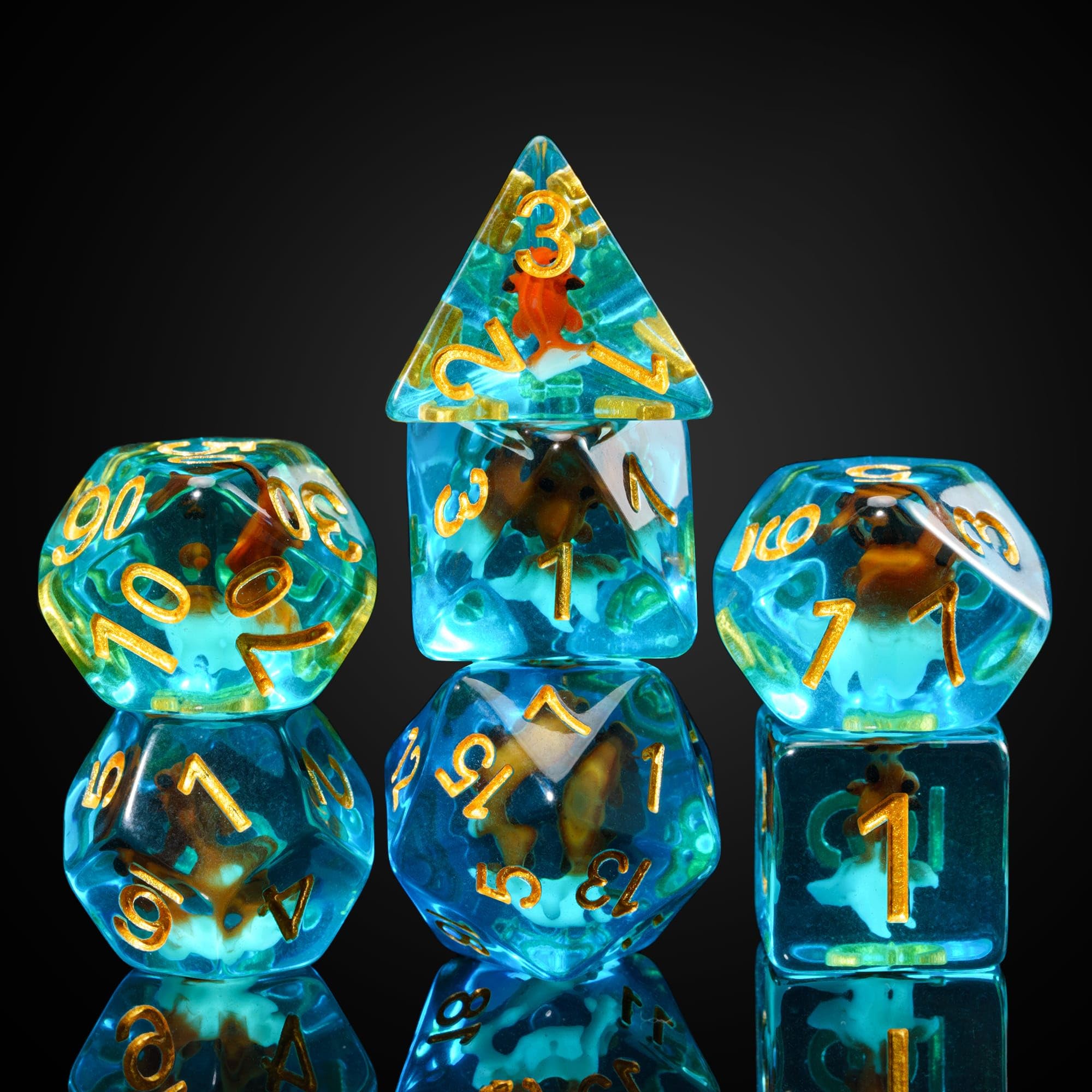 cusdie 7-Die DND Dice, Polyhedral Dice Set Filled with Animal, for Role Playing Game Dungeons and Dragons D&D DiceRed White Goldfish