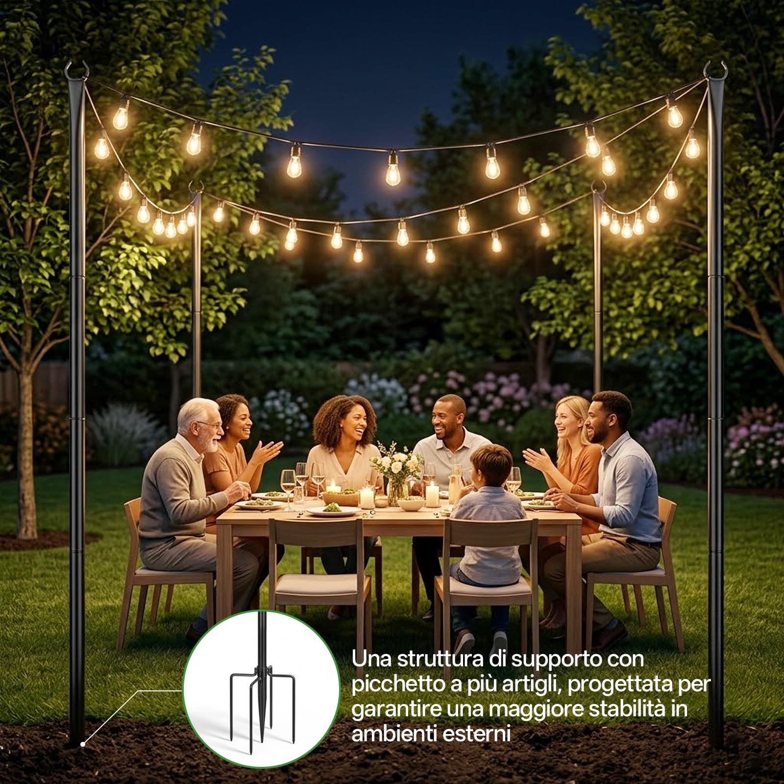 String Light Poles, 10 FT catena luminosa asta per ponte, 4 pezzi per esterni decorazione giardino, cortile, terrazza, illuminazione stand per feste, Natale, matrimonio