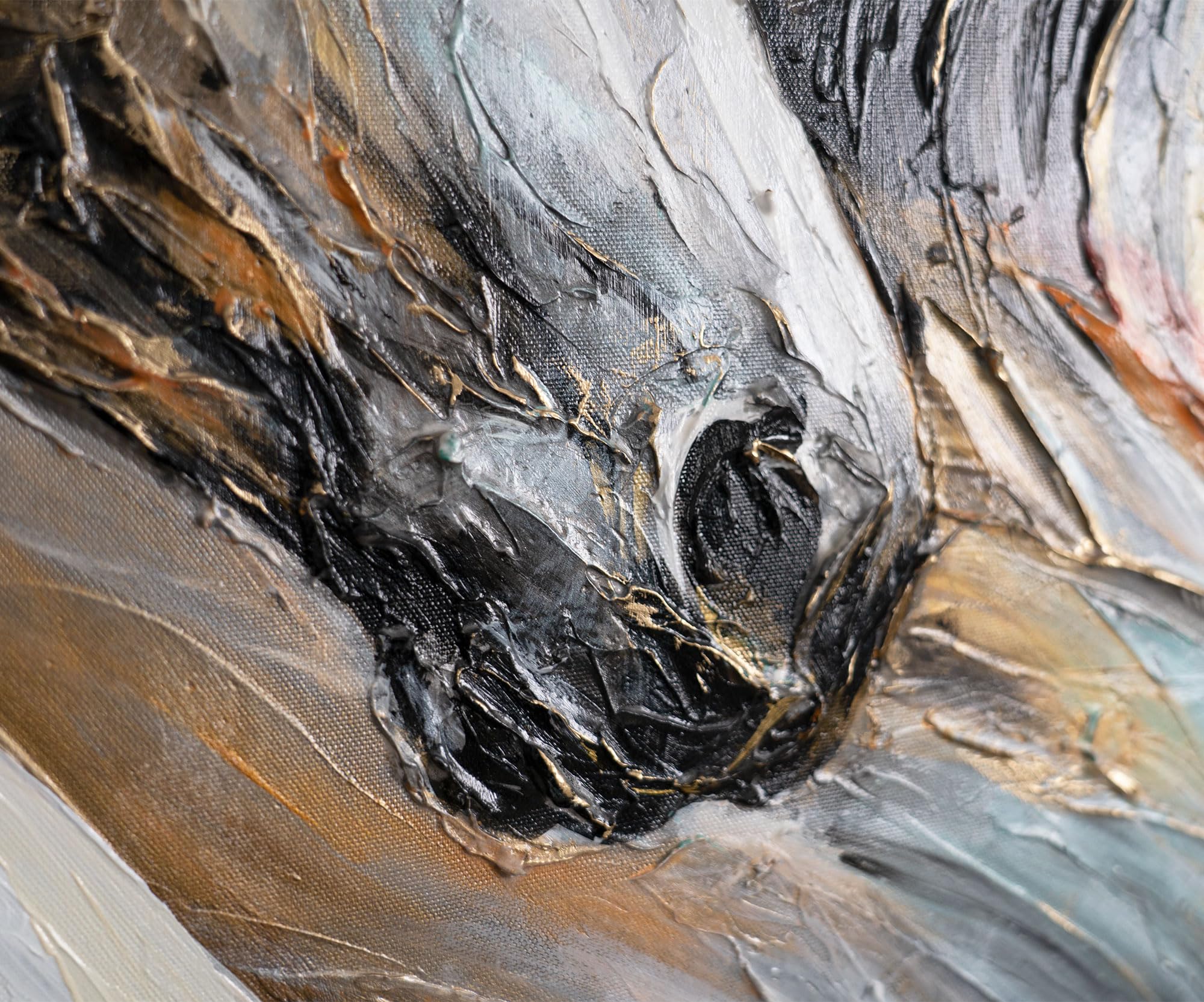 YS-Art Quadro Cavalli Astratti Dipinto a Mano su Tela con Texture Materica e Dettagli Oro per Soggiorno Ufficio 140x70 cm