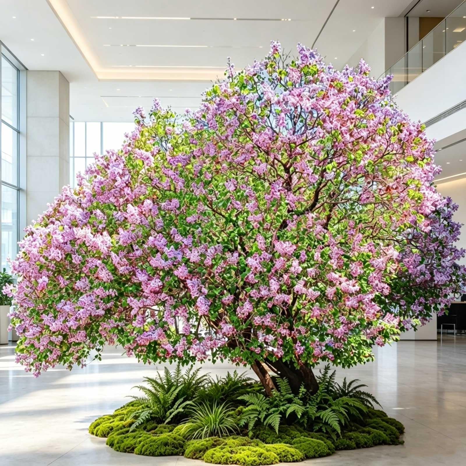 KIBONCY Artificial Lilac Flower Tree - Purple Decorative Greenery for Popular Mall and Hotel Settings(6.5x5m)
