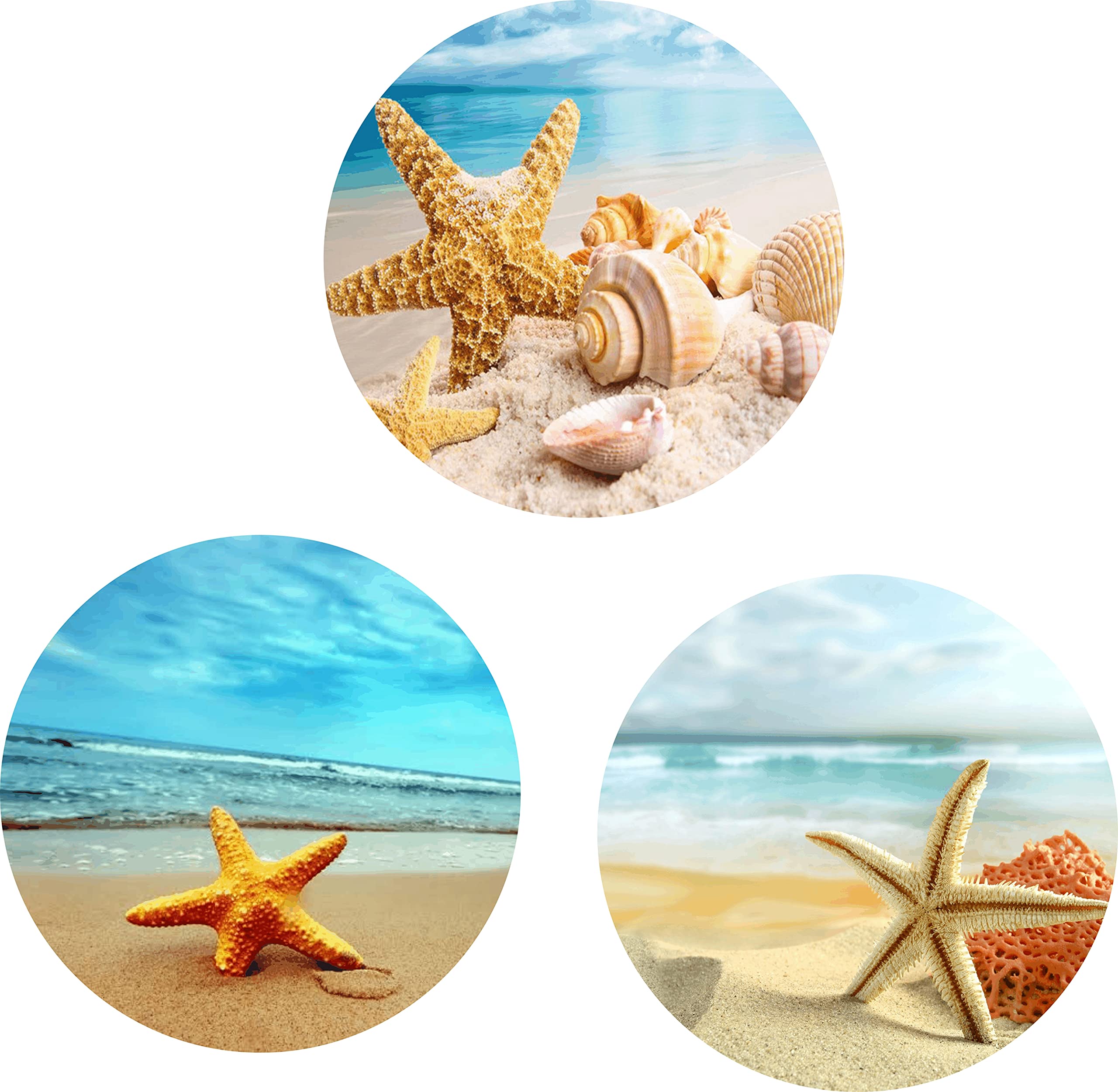 (3 Pack) Cell Phone Holder Sea Beach with Starfish and Shells Expanding Grip Stand Finger Kickstand for Smartphone and Tablets