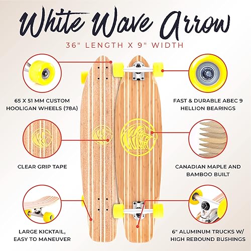 Miniatura 2 de White Wave Patineta larga de bambú. Tabla larga Cruiser para cruceros, tallados y diversión de estilo libre. Gran tabla para principiantes,