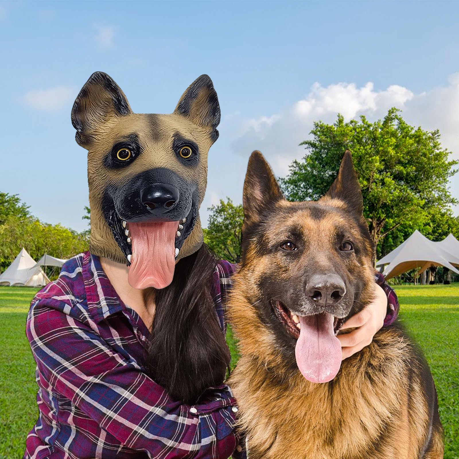 BEJOYFMY German Shepherd Dog Mask, Latex Realistic Animal Full Head Dog Mask Costume for Cosplay Party Props - Image 3