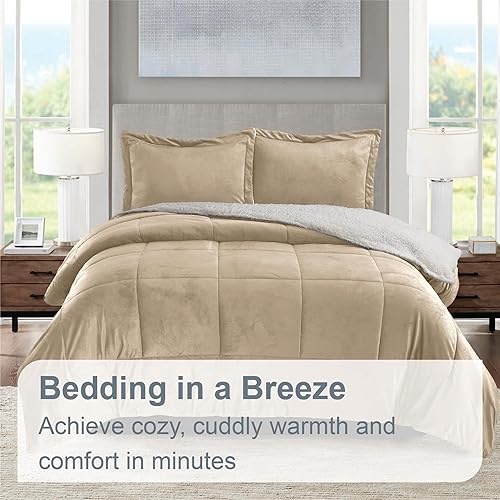 Miniatura 2 de Swift Home Ropa de cama Queen  Juego de edredón y fundas de almohada reversibles de 3 piezas de microvisón y sherpa de 3 piezas  Camello, Queen