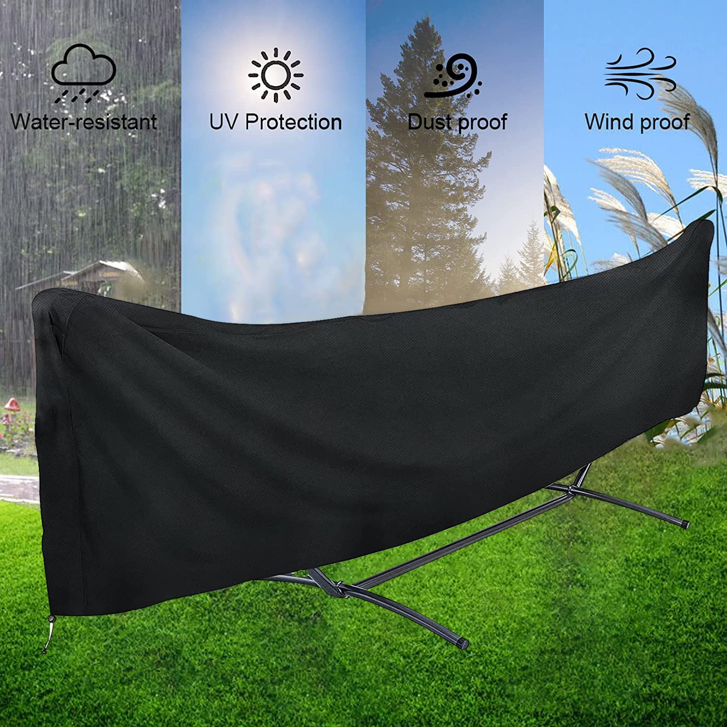 Housse de protection imperméable pour hamac de camping, housse de pluie, 420D en tissu Oxford résistant à la poussière, anti-UV, durable pour hamacs d'extérieur, hamacs doubles avec support