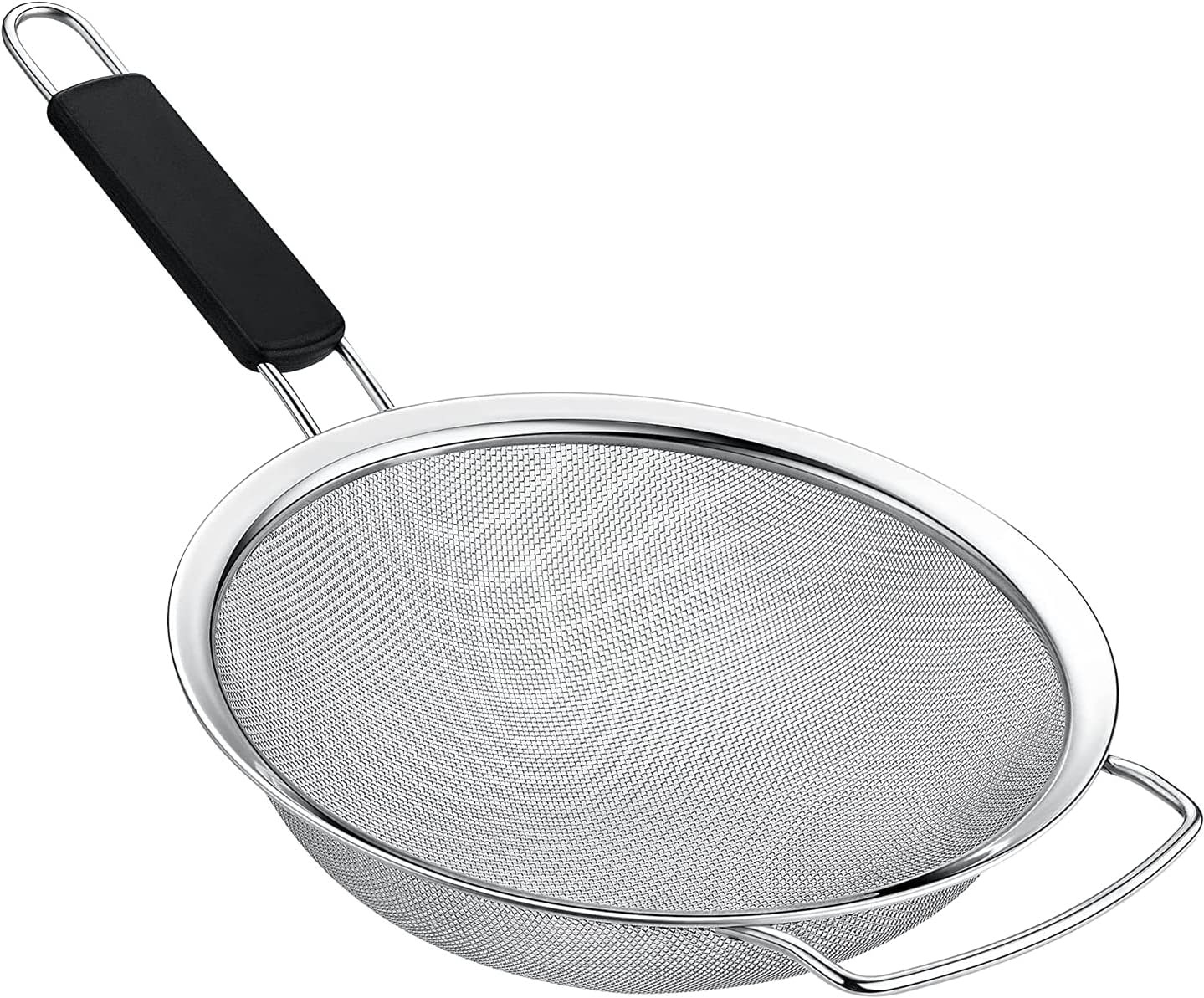 8" Large Fine Mesh Strainer with thermo plastic rubber handle - Sieve Fine Mesh Stainless Steel - Ideal to Strain Pasta, Quinoa and Rice.