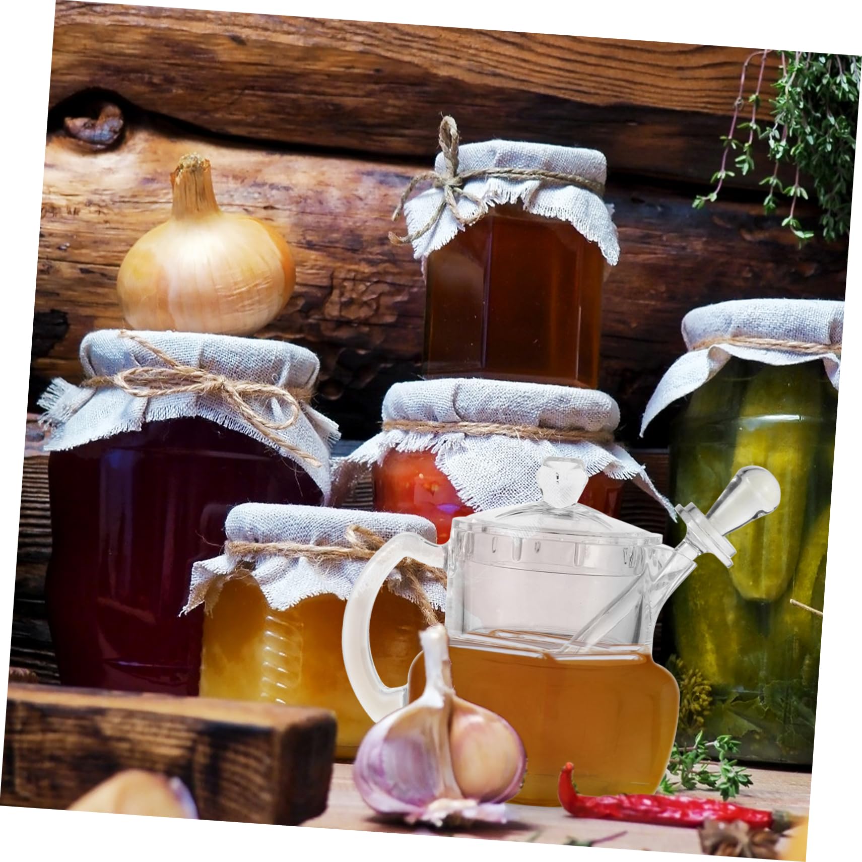 TIDTALEO Creative Acrylic Honey Jar Syrup Dispenser Honey Jar Dipper for Kitchen Honey Pot Pot Favors