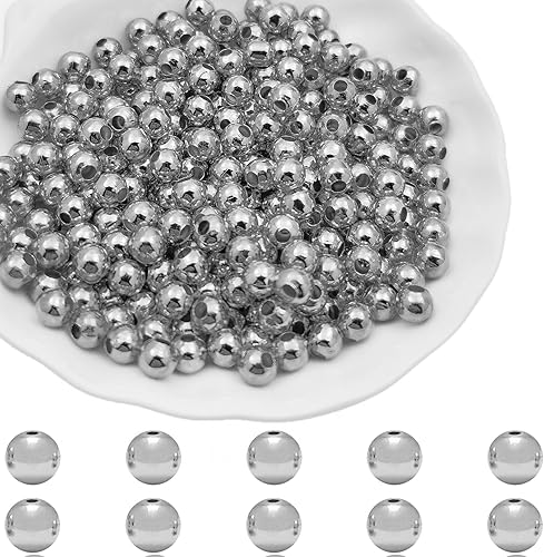 Miniatura 10 de Daiyifiy 1500 cuentas espaciadoras de metal de 0.126 in chapadas metálicas, cuentas redondas lisas, redondas y sueltas, cuentas de tapón para hacer