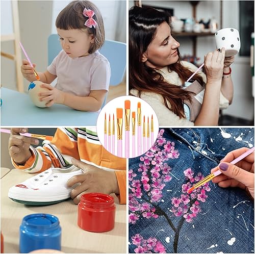 Miniatura 92 de ESRICH Juego de 6 pinceles de pintura para el cabello, 6 unidades, de nailon, para pintura acrílica, óleo, acuarela, arte de uñas faciales, pinceles