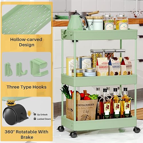 Miniatura 14 de Spacekeeper - Carro de almacenamiento de 4 niveles, organizador de estantería móvi,l para cocina, baño, lavandería, Blanco Blanco,Gris,Negro