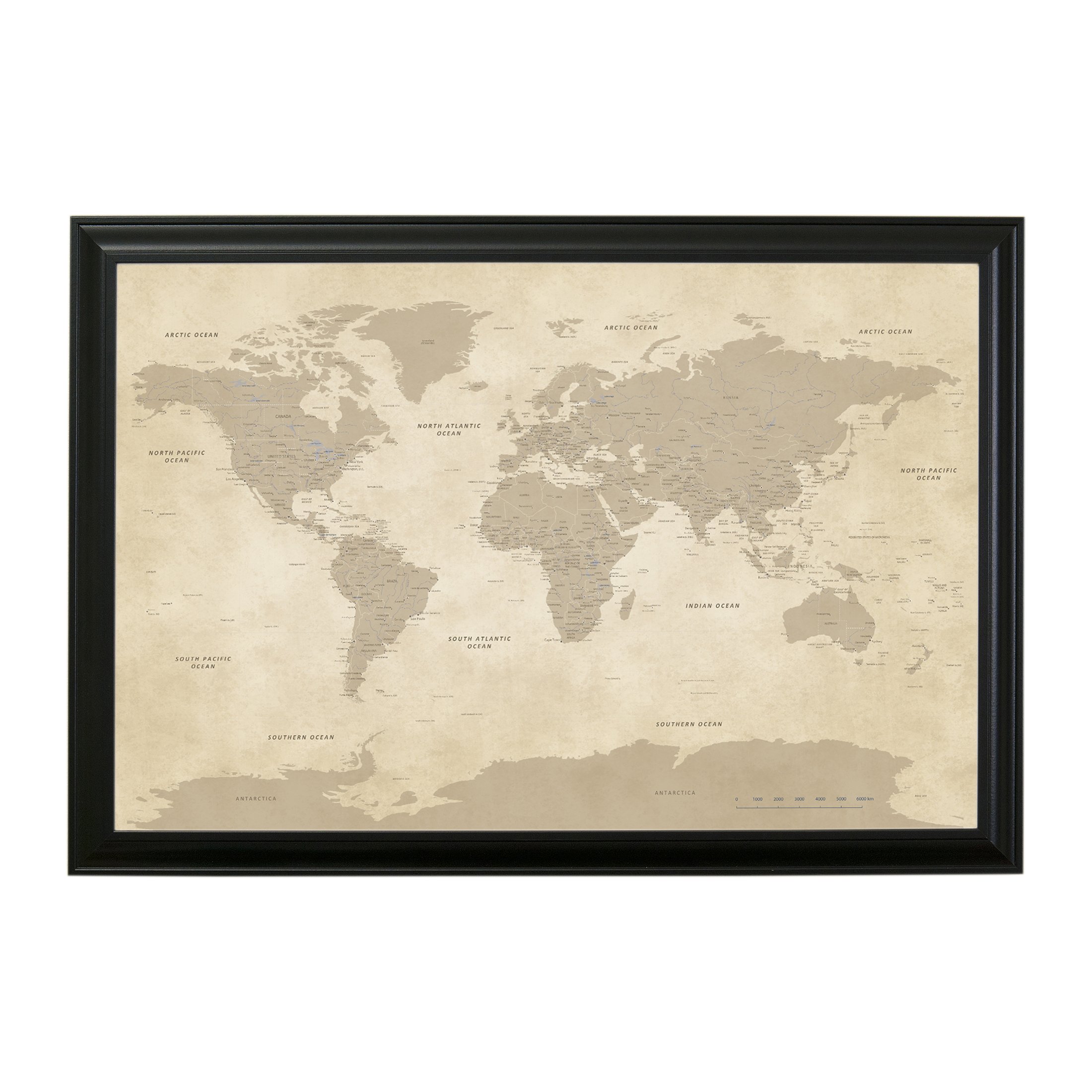 Push Pin Travel Maps Posters & Prints - Vintage World - Black Frame Framed Pin Map - 27.5" x 39.5" - 8 Handcrafted Frame Options - Made in USA - Ideal