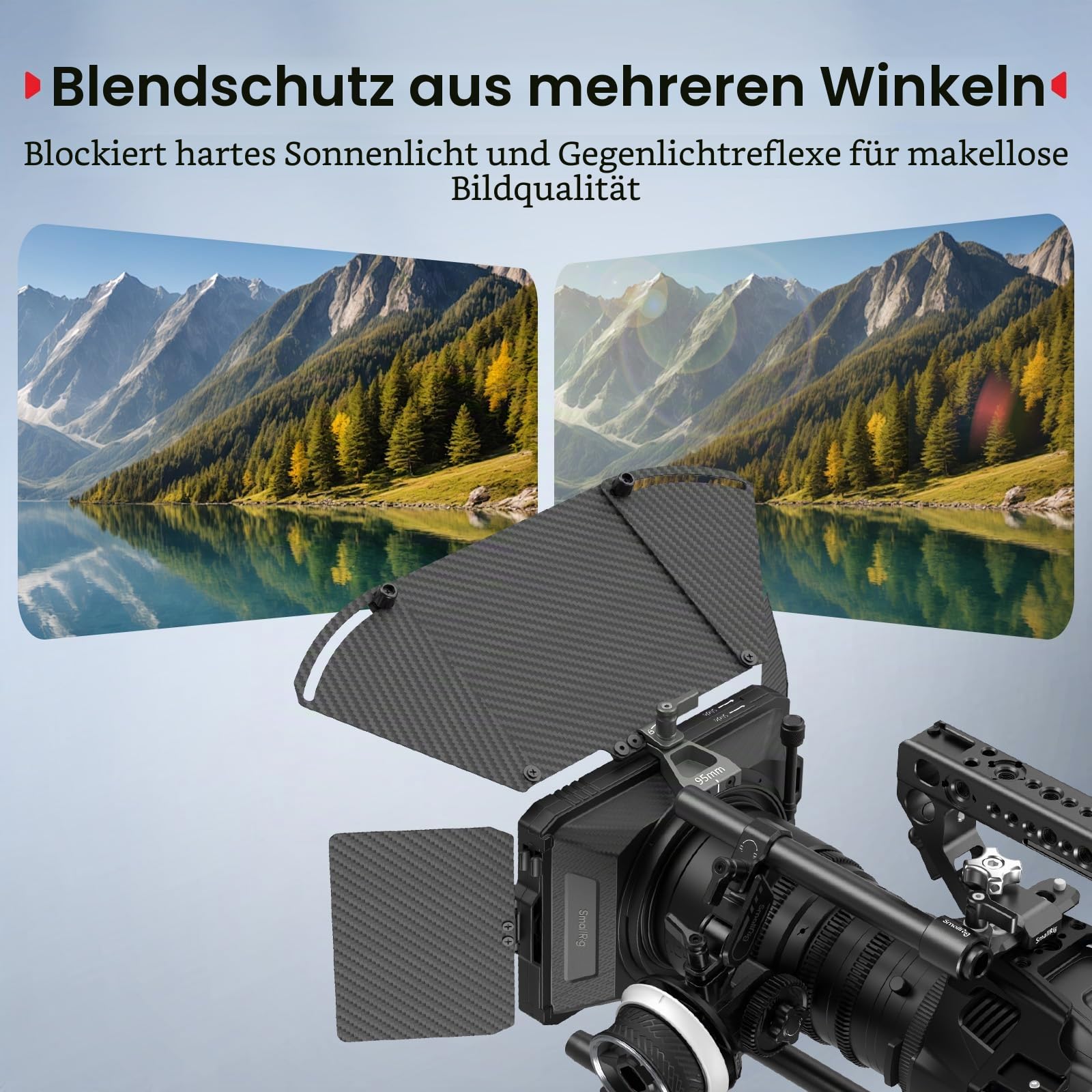 SMALLRIG Mini Matte Box Pro Flag Kit mit Zwei 4 x 5,65 Filterrahmen, Modulares Blendschutzsystem mit Φ67/72/77/82-95mm Adapterring, Leichtes Carbonfaser-Design – 3680B