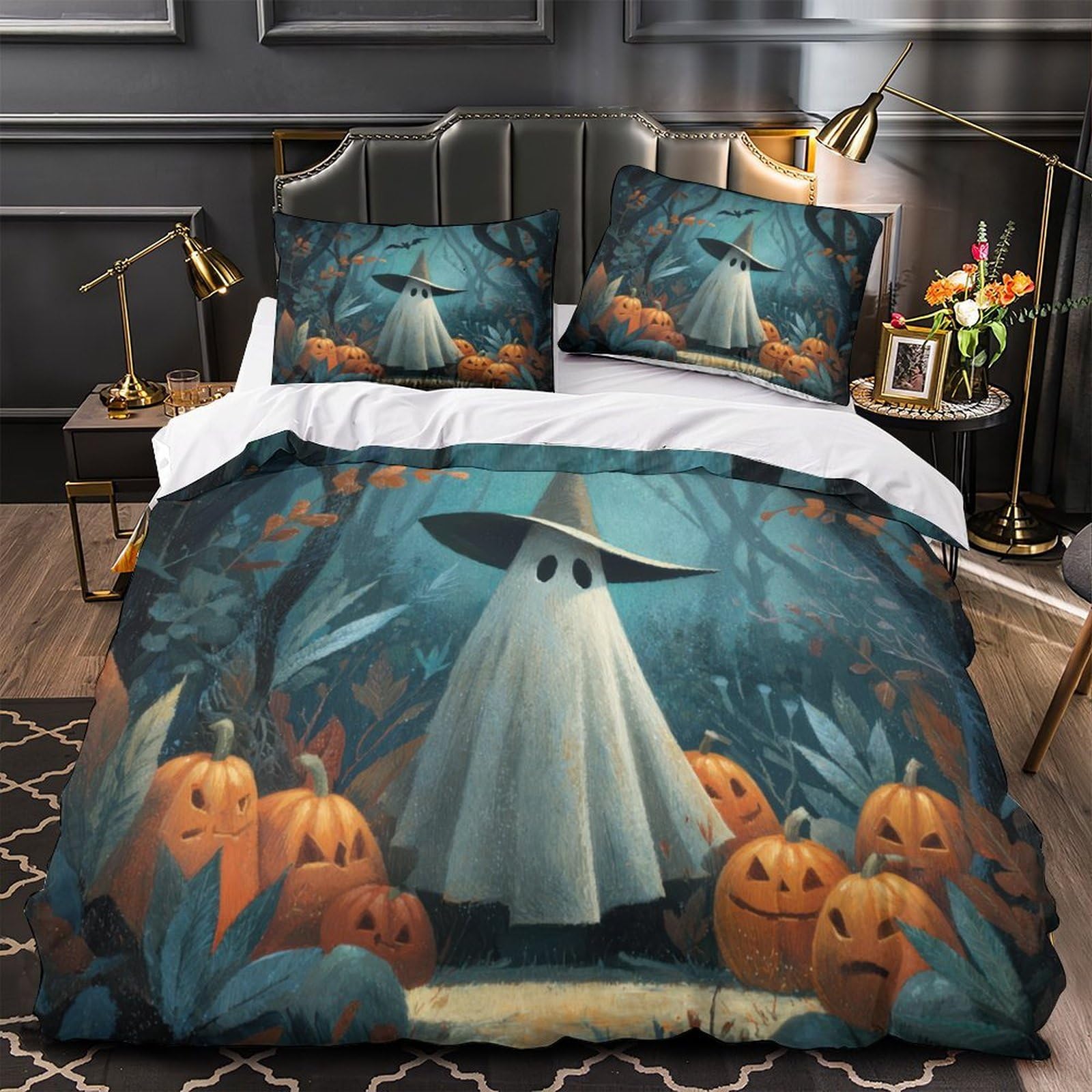 Parure de lit Halloween King 220x240cm en microfibre avec housse de couette imprimée 3D