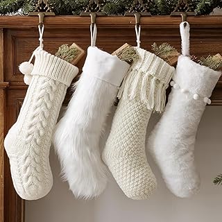 Personalized Christmas Stockings: 4 Pcs 18 Inch White Farmhouse Plush Fa...