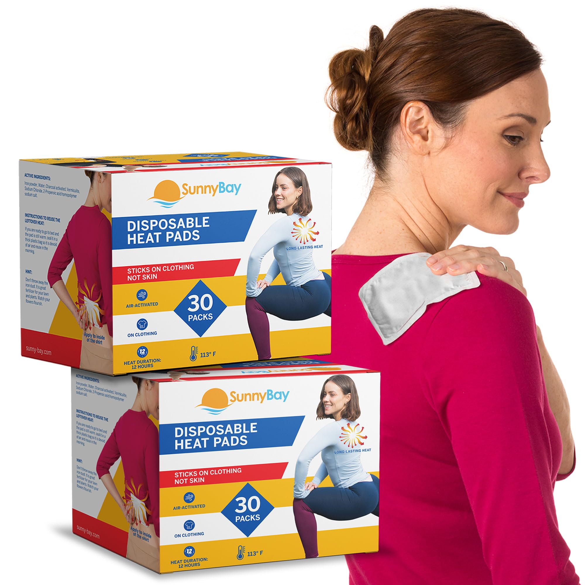 SunnyBay Adhesive Heat Patches for Neck, Knee, and Upper or Lower Back, Air-Activated Heat Pads for Menstrual Cramps, Stiffness, Sprains, and More,