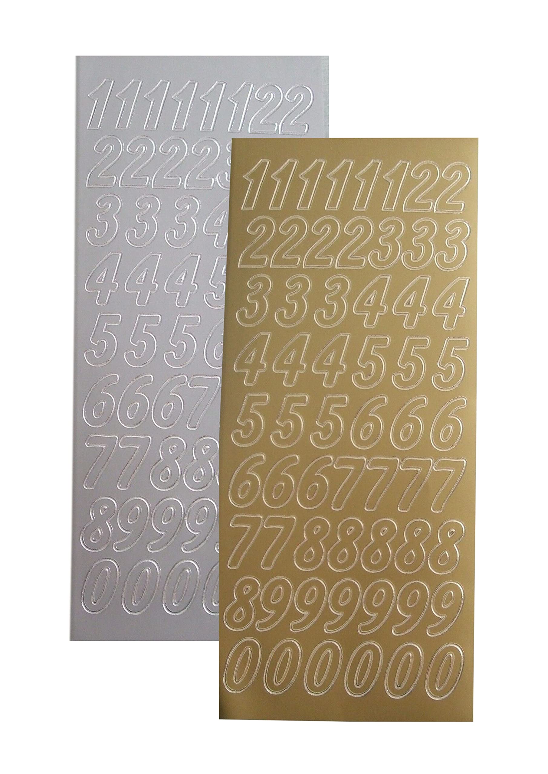 Vsorce4u 2 x Gold & Silver Sheets - Numbers Peel Off Sticker Sheet for Crafting, Card Making, Scrapbooking and Art & Craft