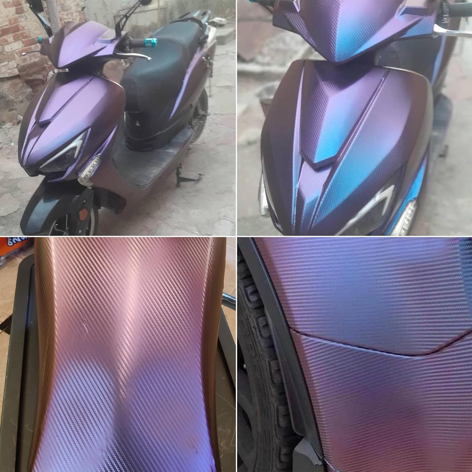 Charming Purple Blue Chameleon Car Vinyl Wrap, Matte Purple Carbon Fiber Color Change Vehicle Vinyl Wrap Film for Car Interior Exterior Decoration, 59.84" x 314.96"