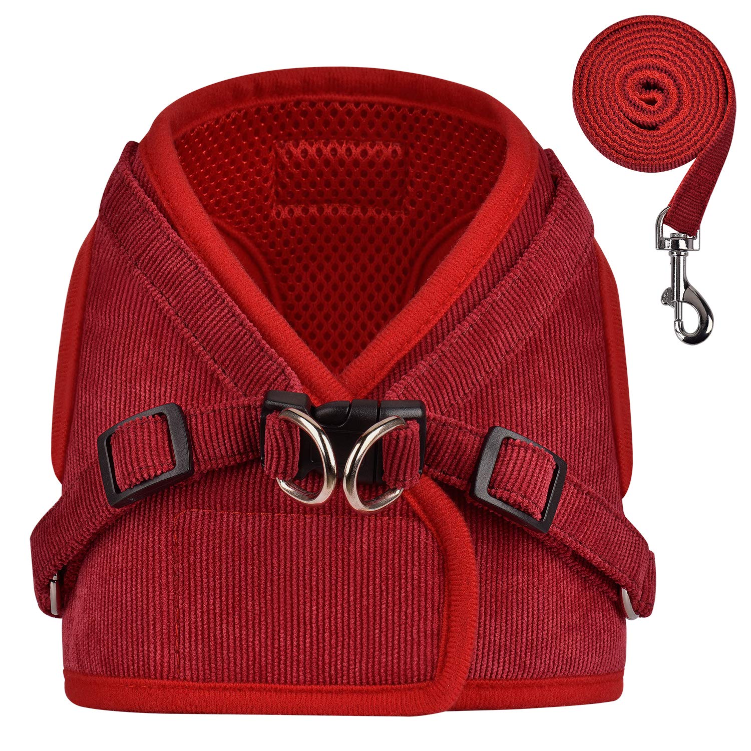 GAUTERFDog Harnesses and Puppy Harness with Leashes Set, Adjustable Reflective Soft Corduroy Vest Fit Puppy Kitten Rabbit's Outdoor Harness, M (Chest: 13" - 14")