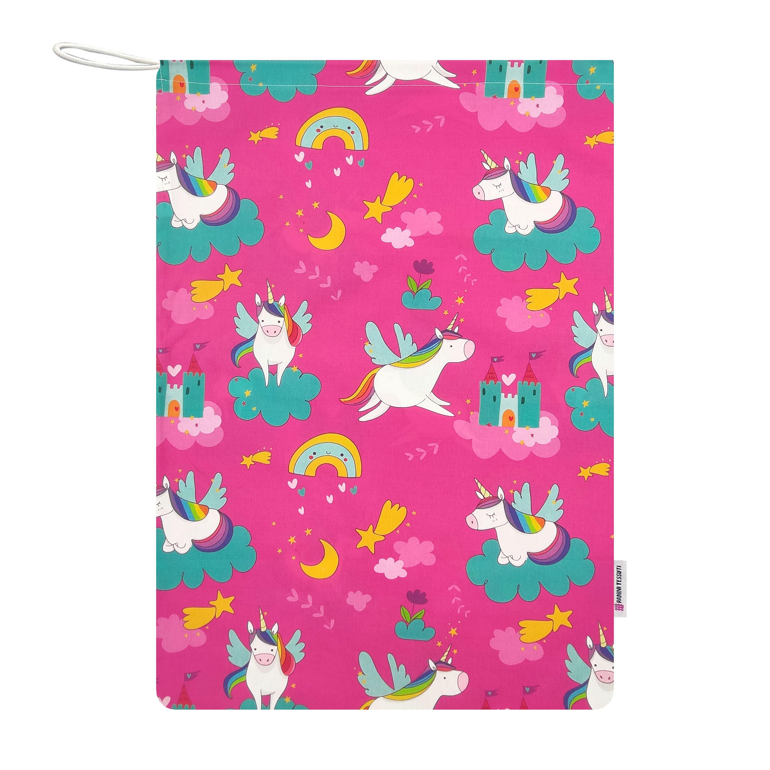 Panini Tessuti Juego de guardería, saco de dormir de verano y bolsa para bebé y niña de 2 a 6 años - Tejido 100% algodón - Made in Italy (juego de guardería de unicornios y arcoíris)