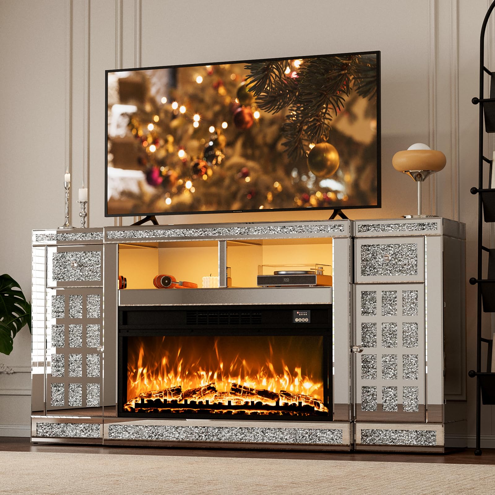 Amazon.com: IKIFLY Mirrored Fireplace TV Stand for 65+ inch TV