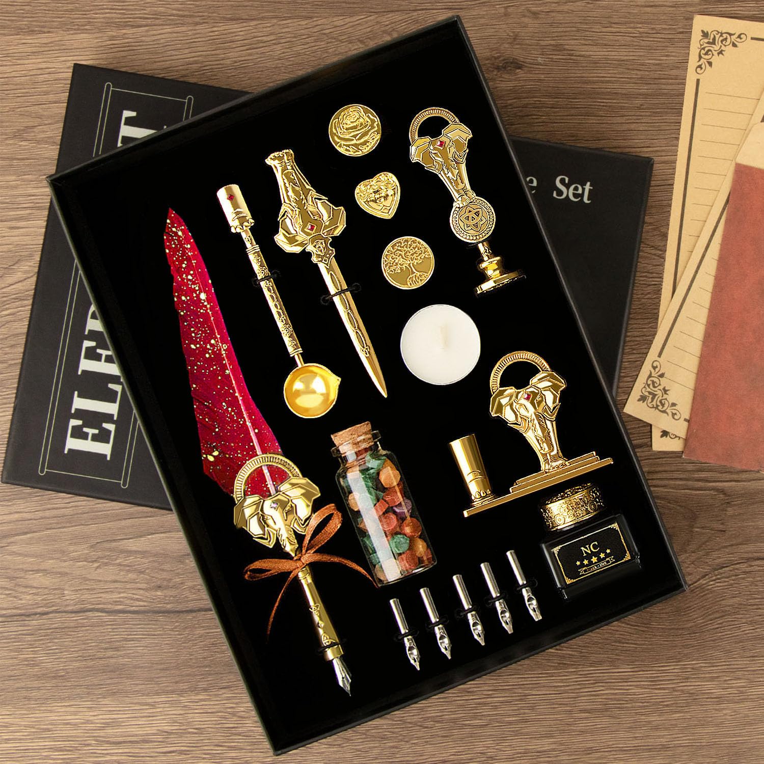 Ink And Wax Seal Set Feather Quill Pen & Ink Set - Calligraphy Writing ...