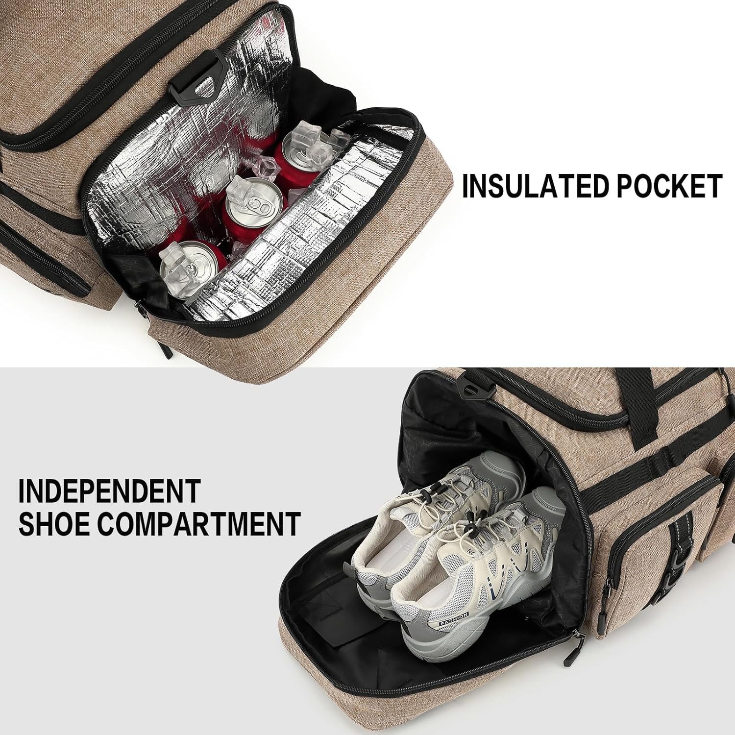 3 in 1 Travel Duffle Bag Backpack for Men Women 50L Gym Bag & Sports Duffel Bag with Shoe Compartment & Wet Pocket Weekender Overnight Bag for Traveling Fitness Workout Camping, Coffee