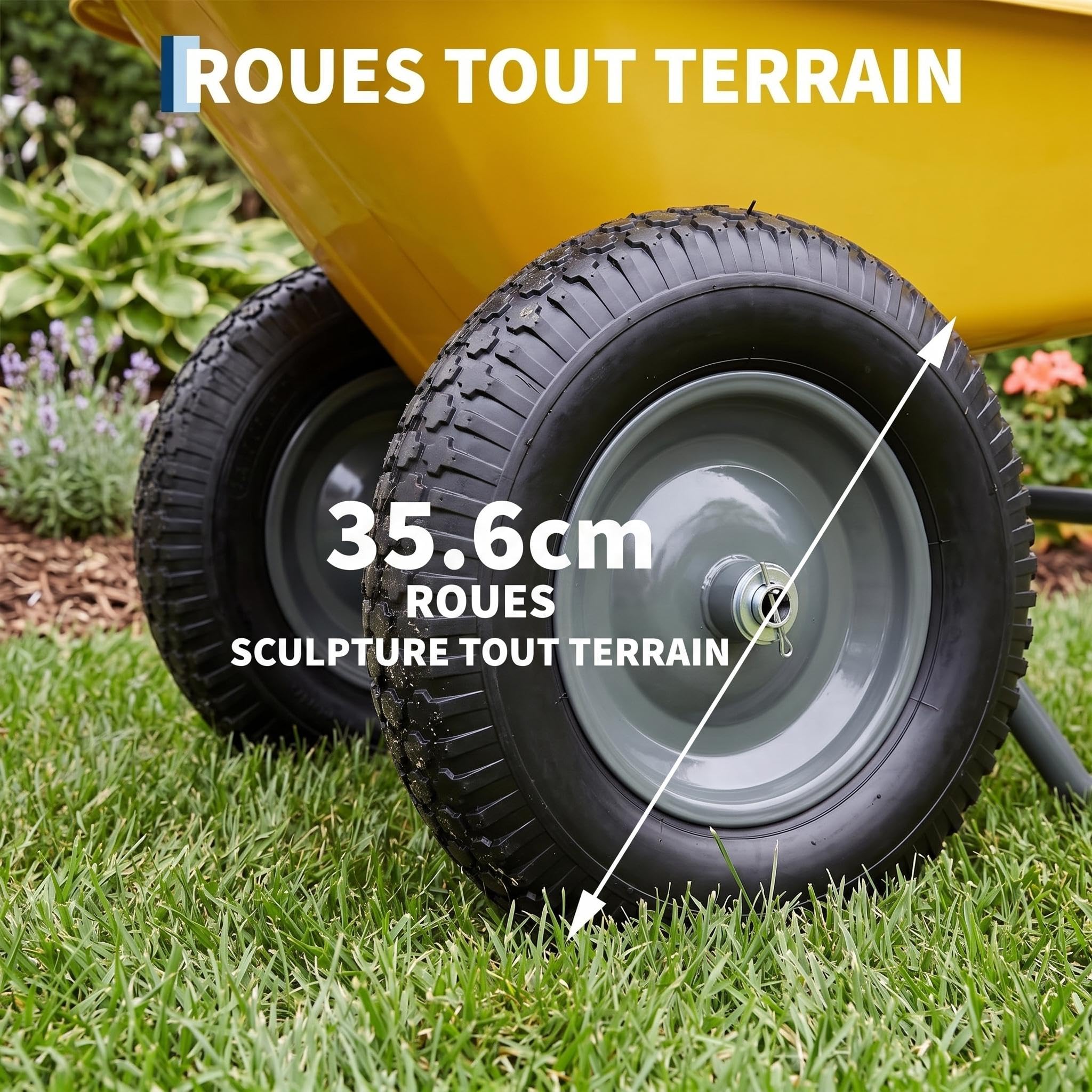 Garvee Brouette De Jardin Robuste à Double Roues, Charge 272kg | Chariot Utilitaire En Acier Renforcé Haute Capacité, Pour Transport Matériaux Jardin Et Cour Extérieure