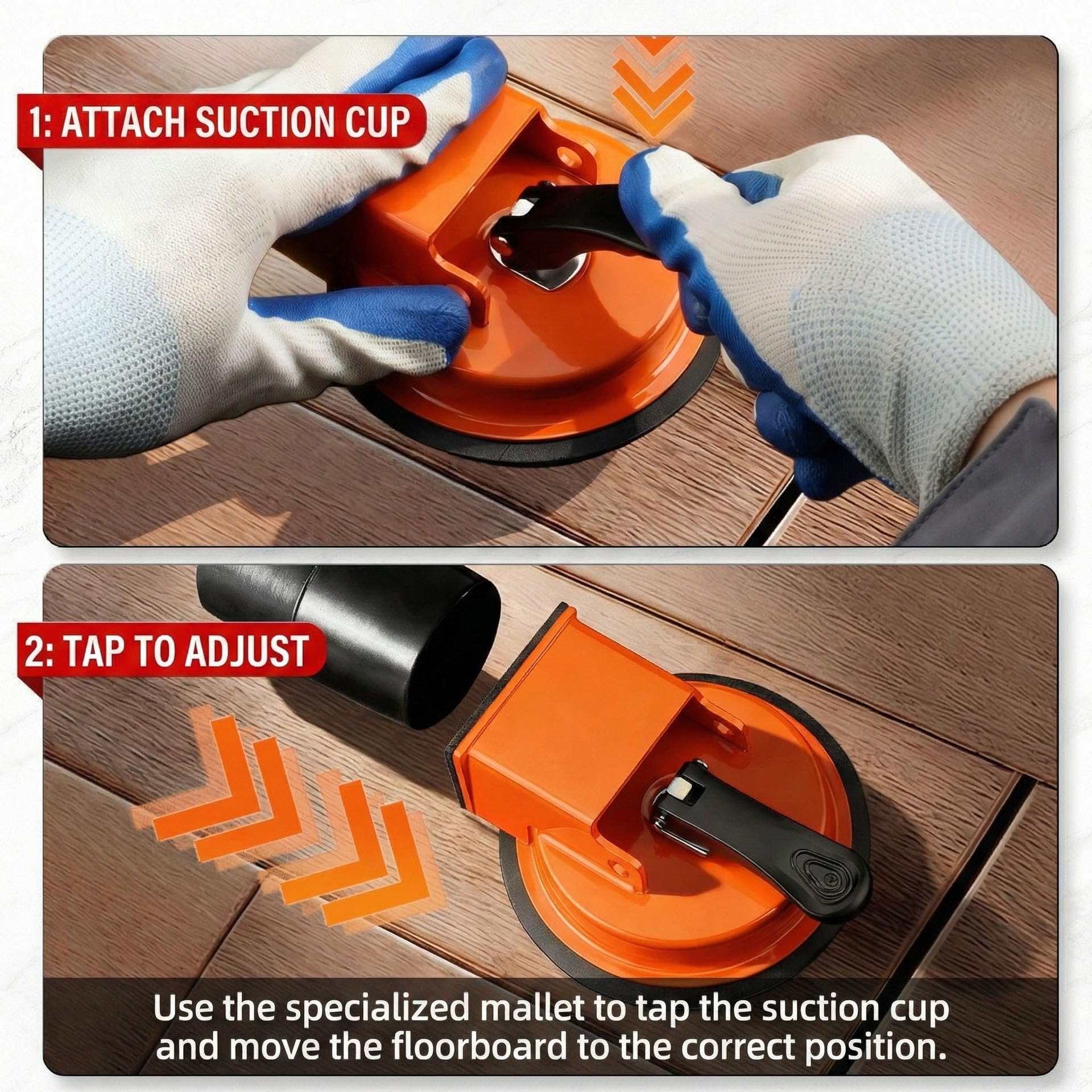 HUBAI Floor Gap Fixer Tool, Heavy Duty Laminate Floor Suction Cup Repair Tool, for Laminate, Wood, Tile, Vinyl Floor Gap Repair Tool - Durable, Compact, & Efficient Flooring Tools (Orange) - 1