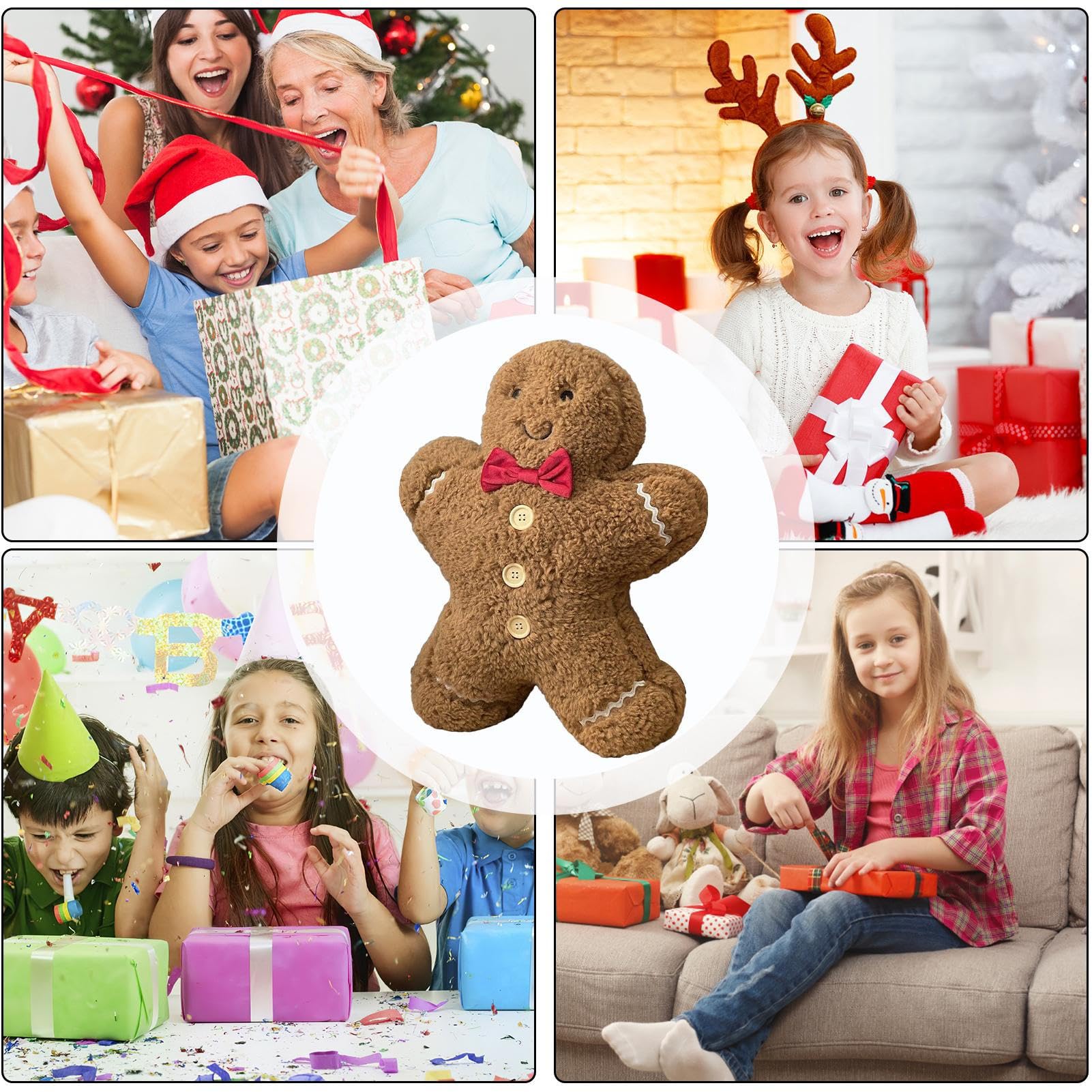 Coussin Peluche Bonhomme Pain D'Épice 38 Cm - Décoration Noël Douce, Pour Canapé, Salon - Cadeau Festif