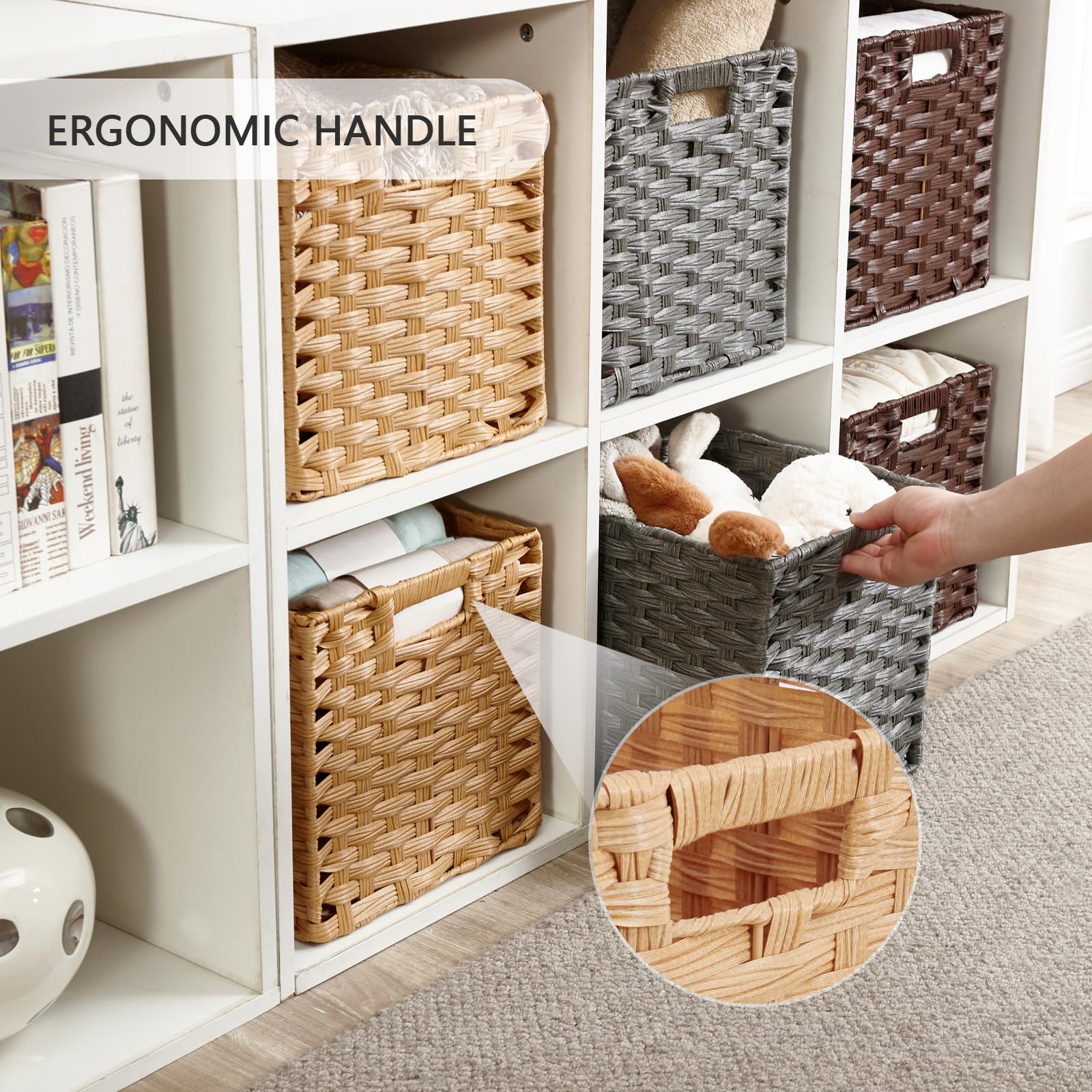 Mangata 28 Cm Storage Cube Boxes For 30 Cm Closet, Rattan Effect Storage Baskets, Wicker Woven Polyrattan Material Closet Organizer, 28x28x28 Cm, Anti-Mould, Easy To Clean(Ash Grey, 2 Pack - View #12