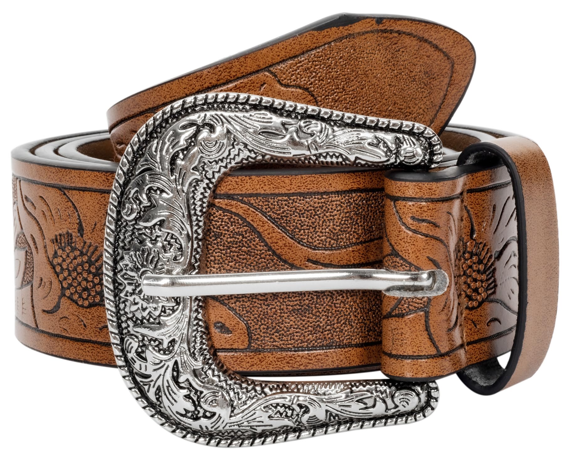 INOGIH Adjustable-Vintage-Western-Cowboy-Belt Women Men - Cowboy-Style Engraved-Buckle Belt for Jeans Pants Dresses