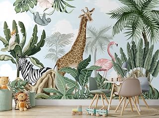 Kids Wallpaper Safari Wall Mural Animals Wallpaper Childroom Forest Wall Print Kidsroom Wallpaper