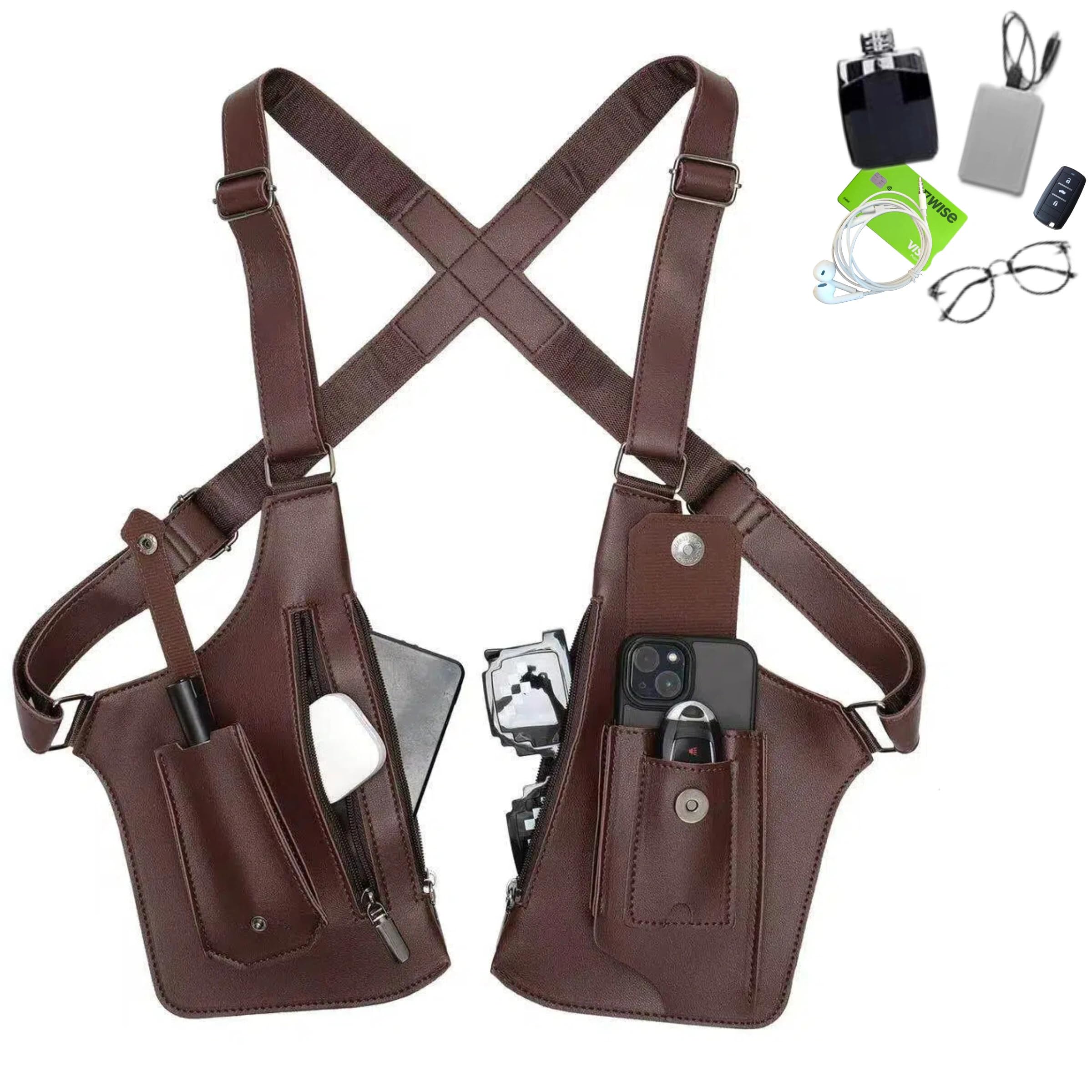 Tactical Double Shoulder Armpit Bag,Anti-Pickpocket Hidden Strap Wallet,Adjustable Leather Armor Crossbody Pack Multi-Pocket